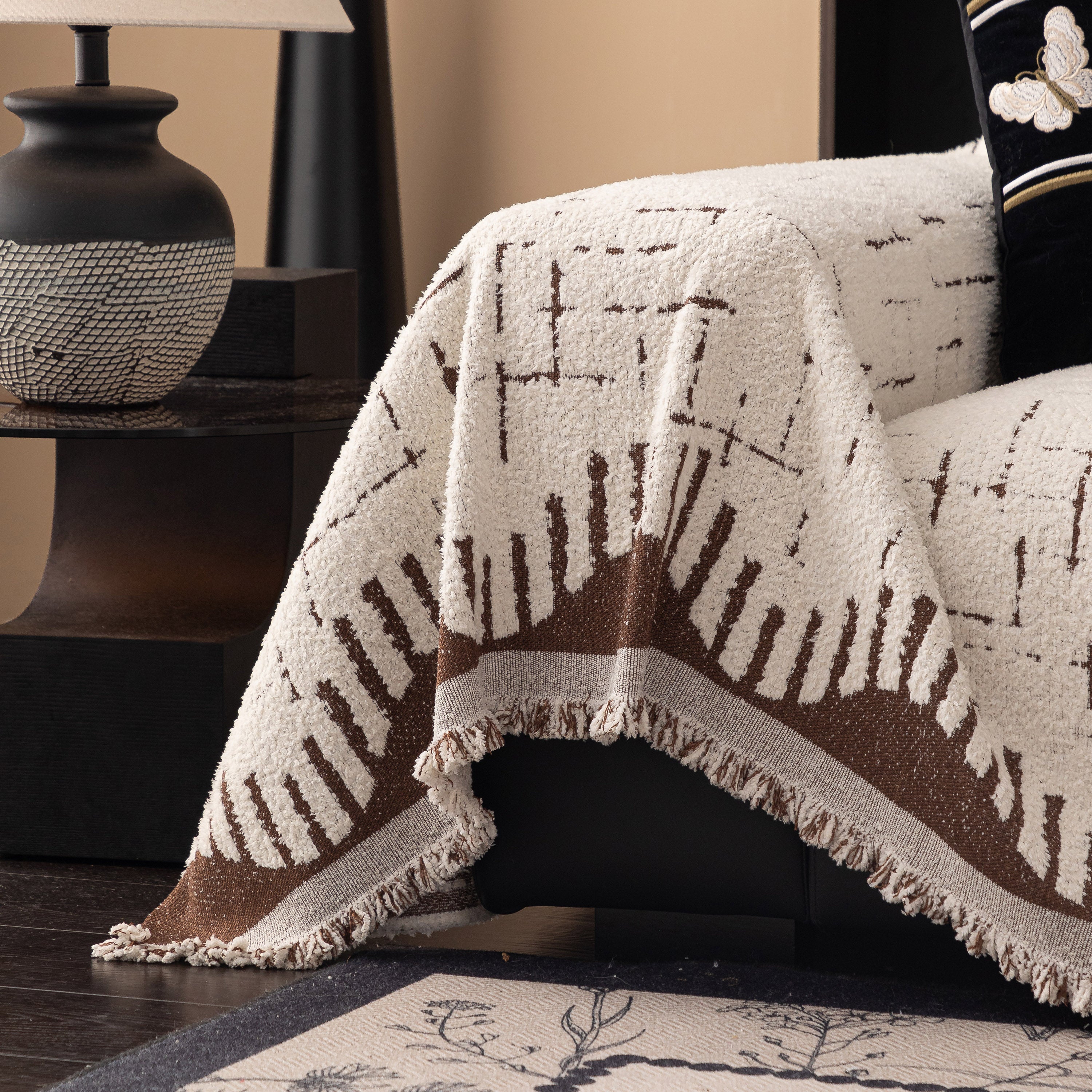 Chenille Sofa Cover Throw Blanket Woven Textured Decorative Furniture Slipcover