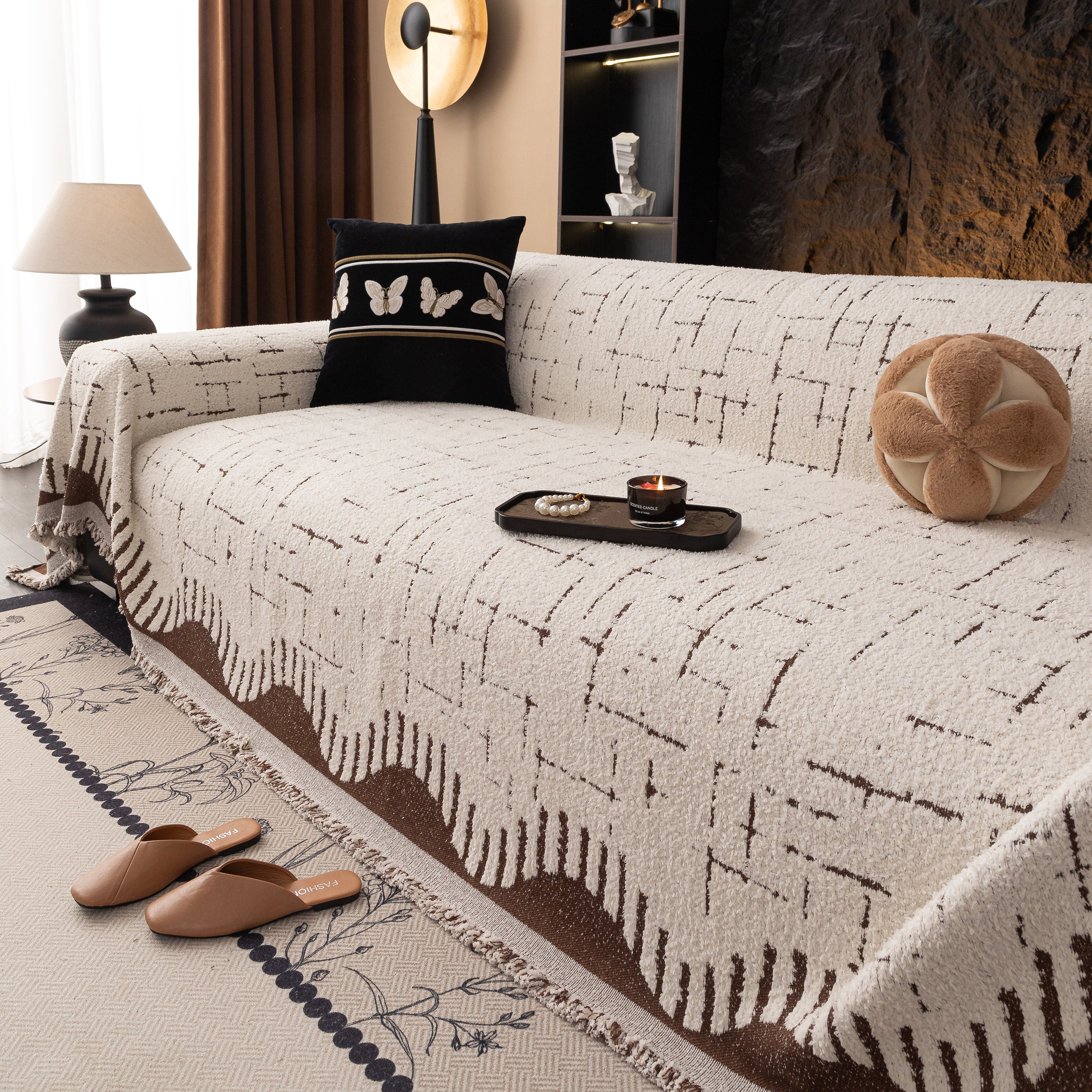 Chenille Sofa Cover Throw Blanket Woven Textured Decorative Furniture Slipcover