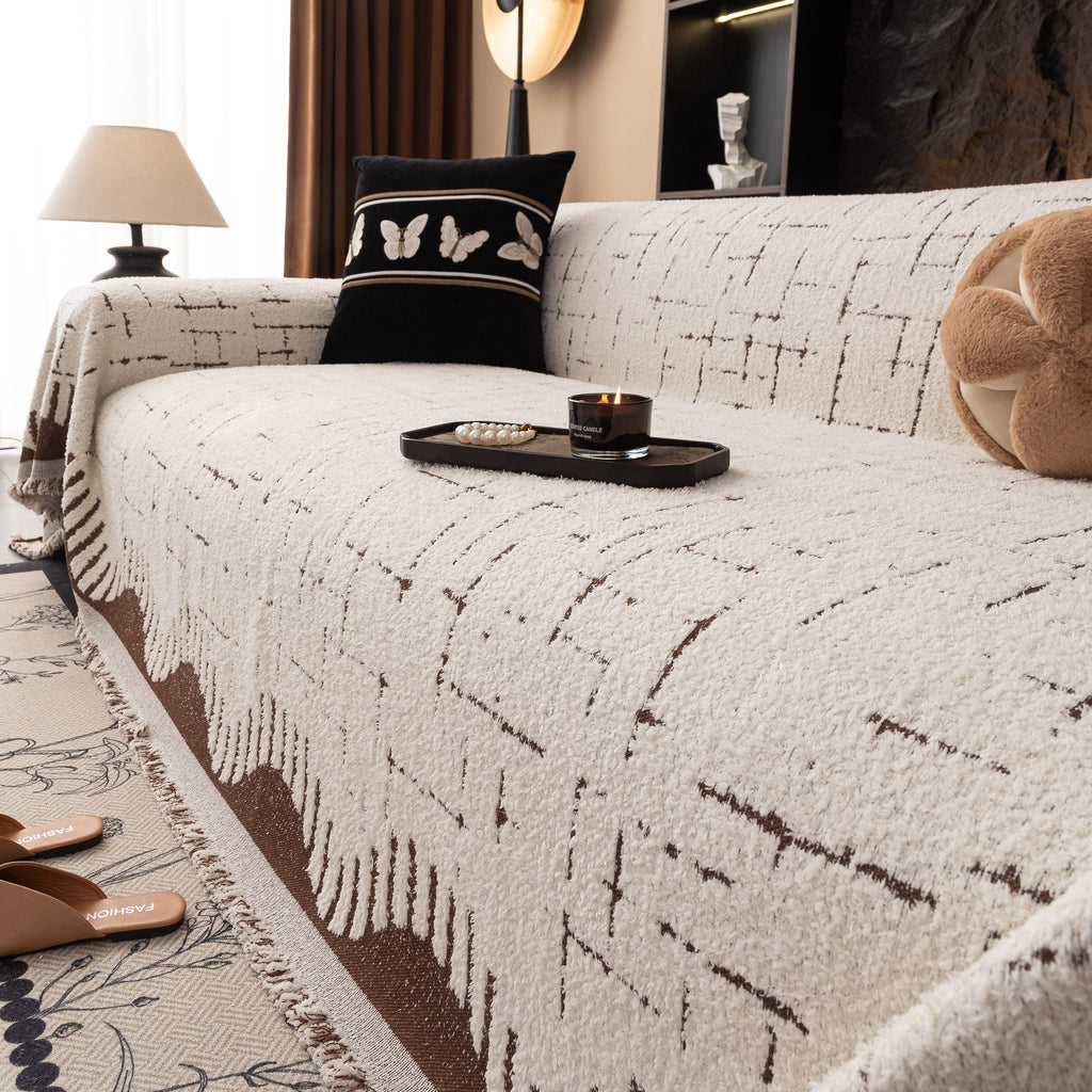 Chenille Sofa Cover Throw Blanket Woven Textured Decorative Furniture Slipcover