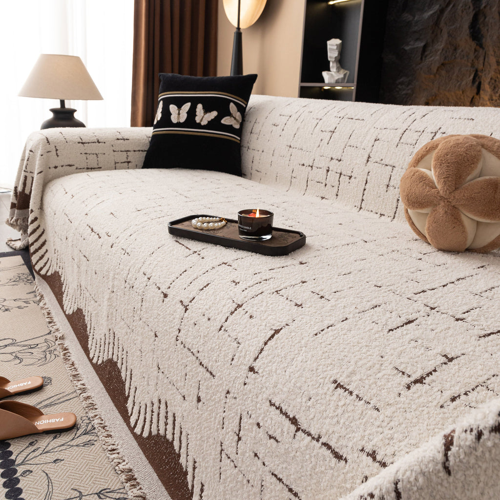 Chenille Sofa Cover Throw Blanket Woven Textured Decorative Furniture Slipcover