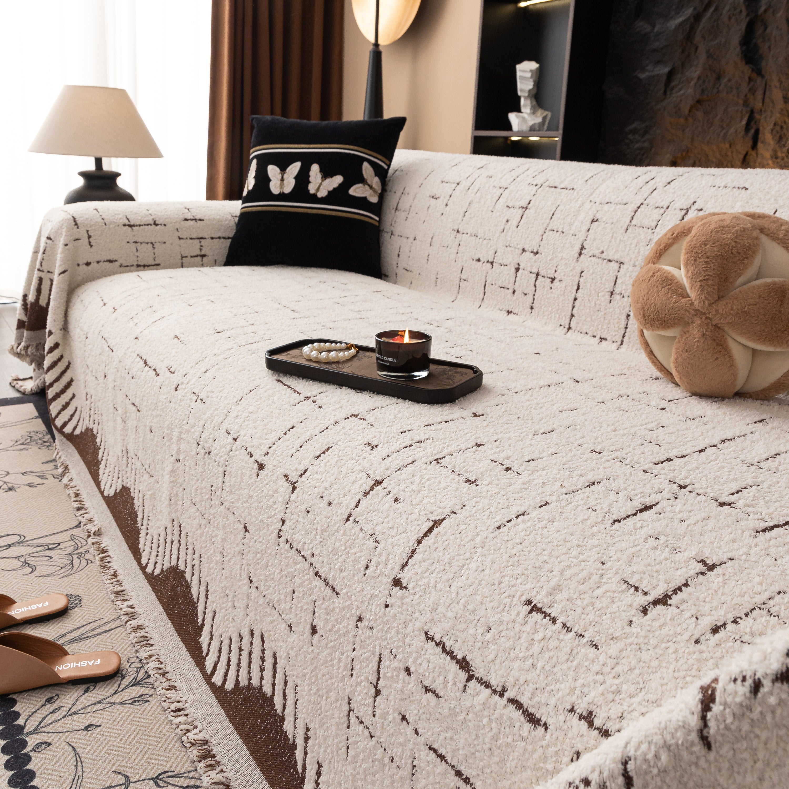 Chenille Sofa Cover Throw Blanket Woven Textured Decorative Furniture Slipcover