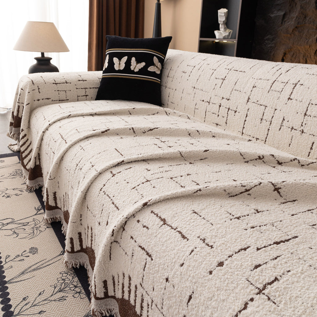 Chenille Sofa Cover Throw Blanket Woven Textured Decorative Furniture Slipcover