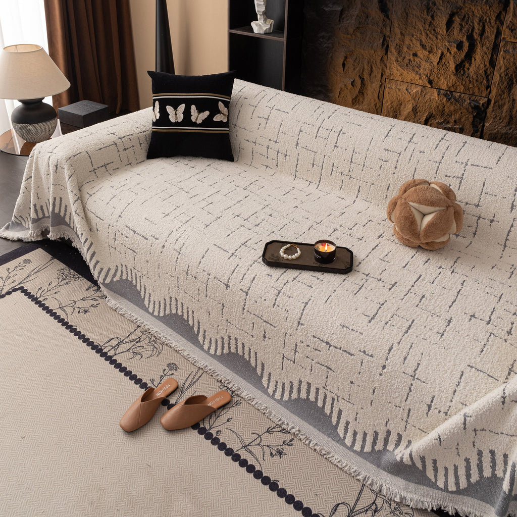 Chenille Sofa Cover Throw Blanket Woven Textured Decorative Furniture Slipcover