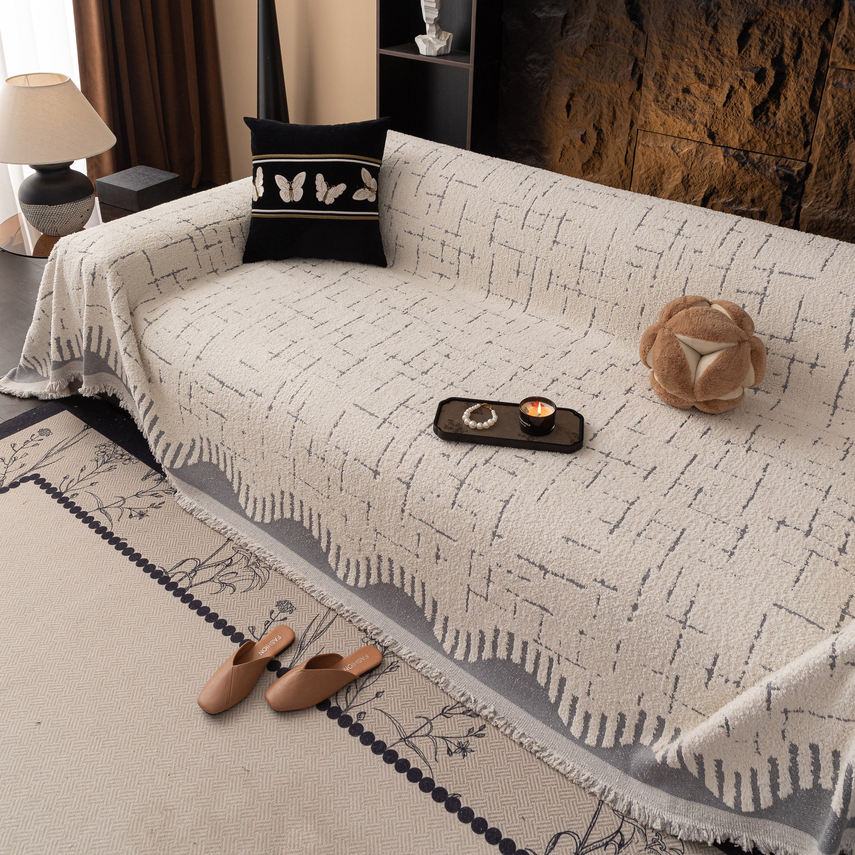 Chenille Sofa Cover Throw Blanket Woven Textured Decorative Furniture Slipcover