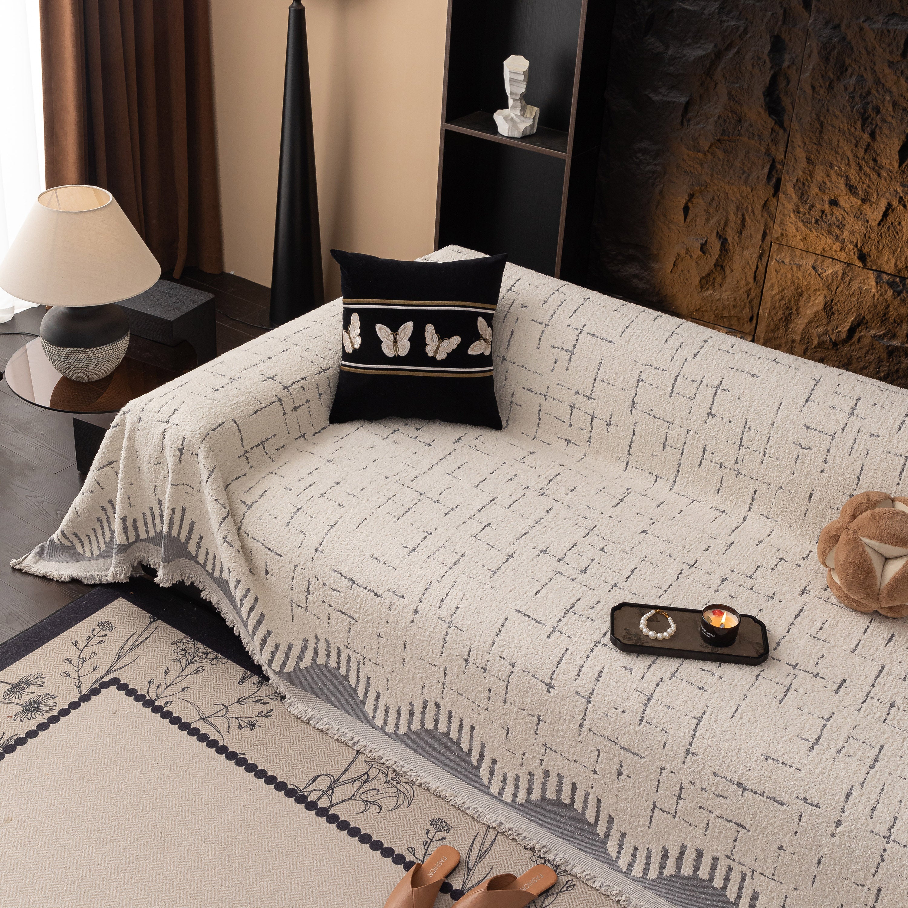 Chenille Sofa Cover Throw Blanket Woven Textured Decorative Furniture Slipcover