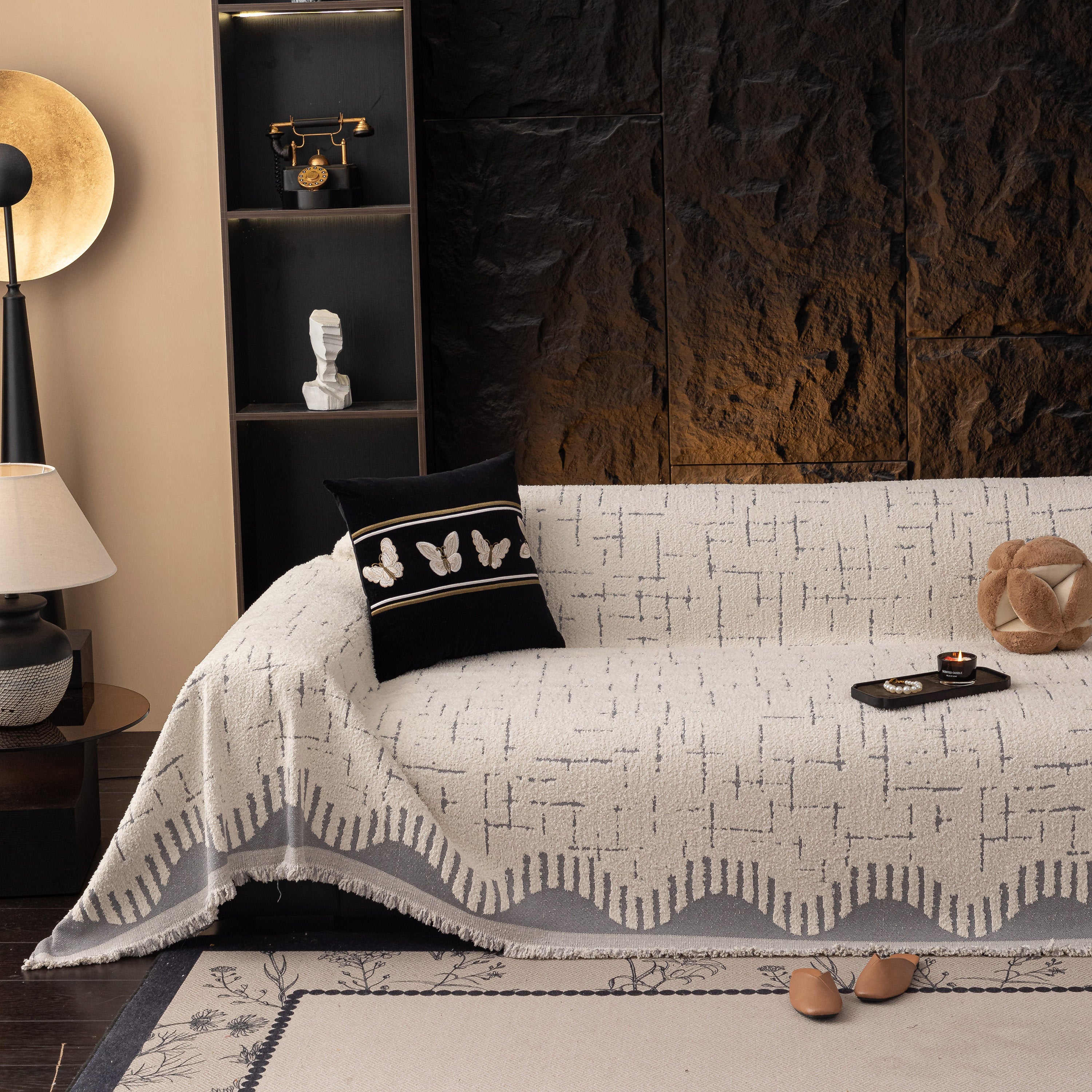 Chenille Sofa Cover Throw Blanket Woven Textured Decorative Furniture Slipcover