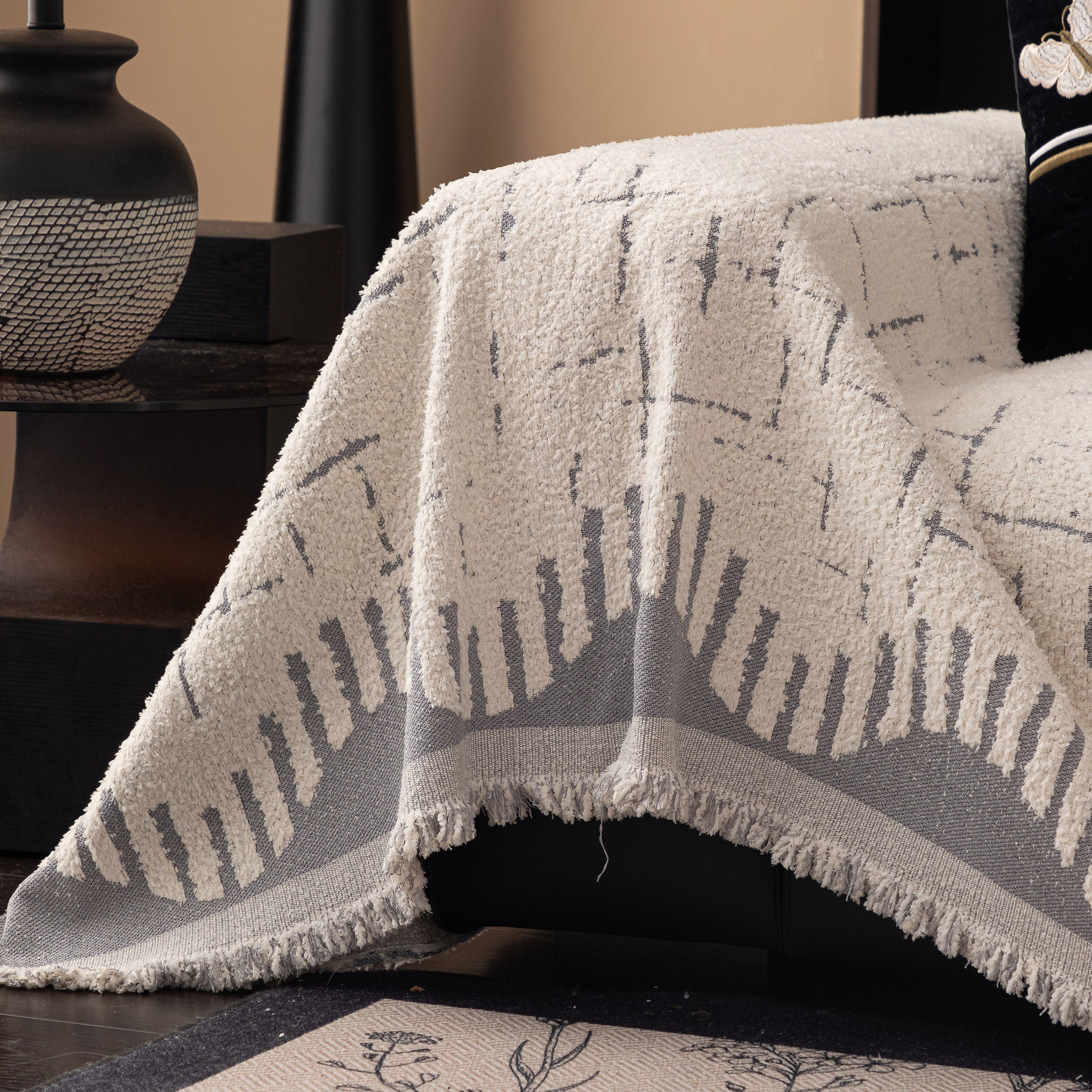 Chenille Sofa Cover Throw Blanket Woven Textured Decorative Furniture Slipcover