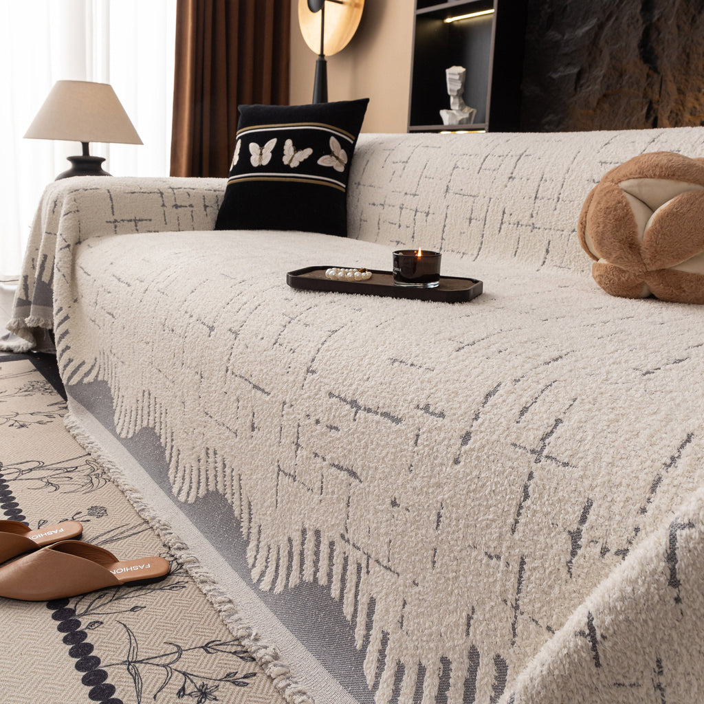 Chenille Sofa Cover Throw Blanket Woven Textured Decorative Furniture Slipcover