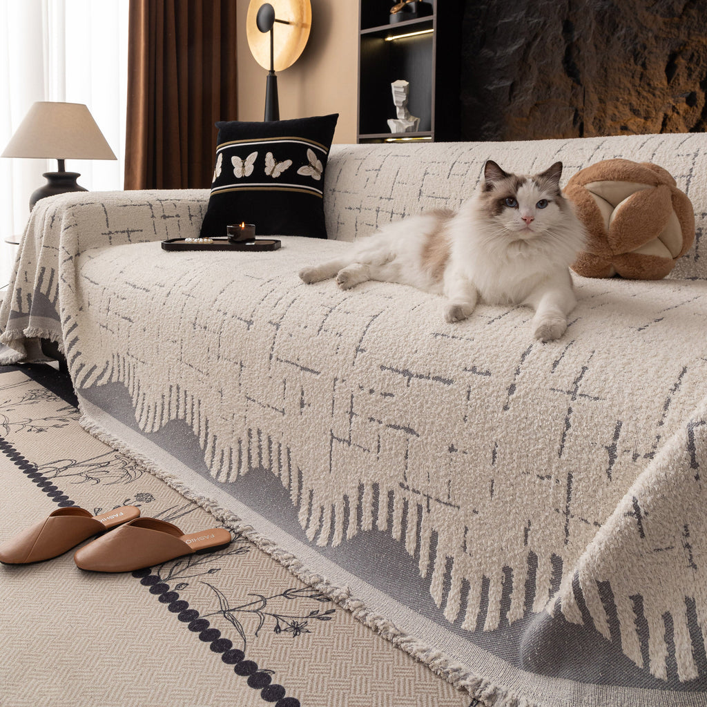 Chenille Sofa Cover Throw Blanket Woven Textured Decorative Furniture Slipcover