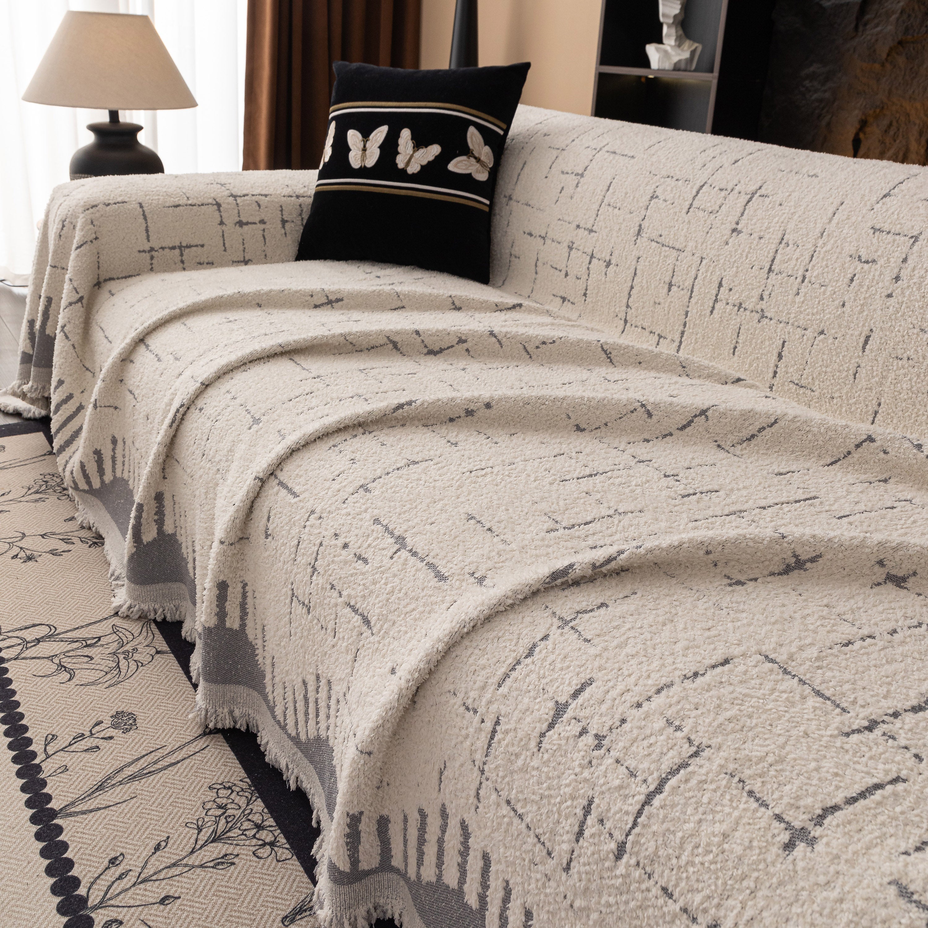 Chenille Sofa Cover Throw Blanket Woven Textured Decorative Furniture Slipcover