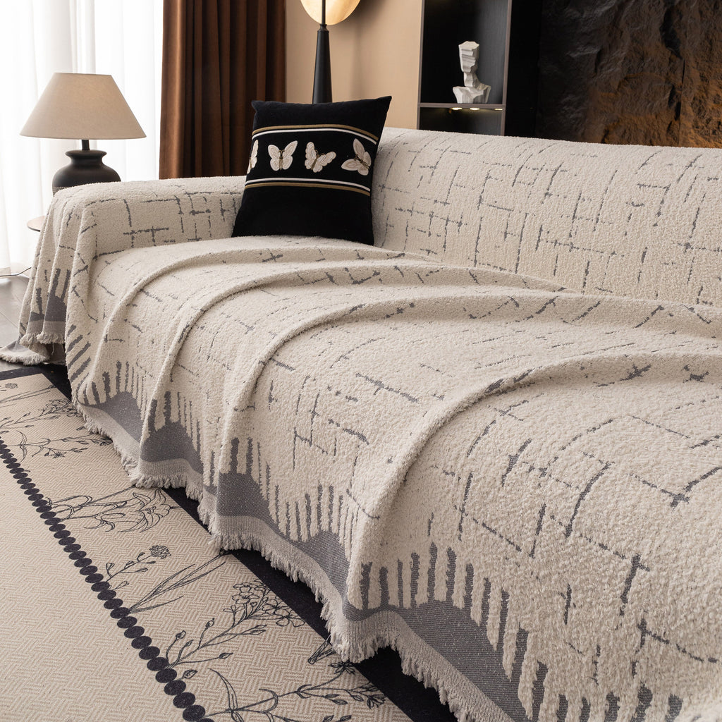 Chenille Sofa Cover Throw Blanket Woven Textured Decorative Furniture Slipcover