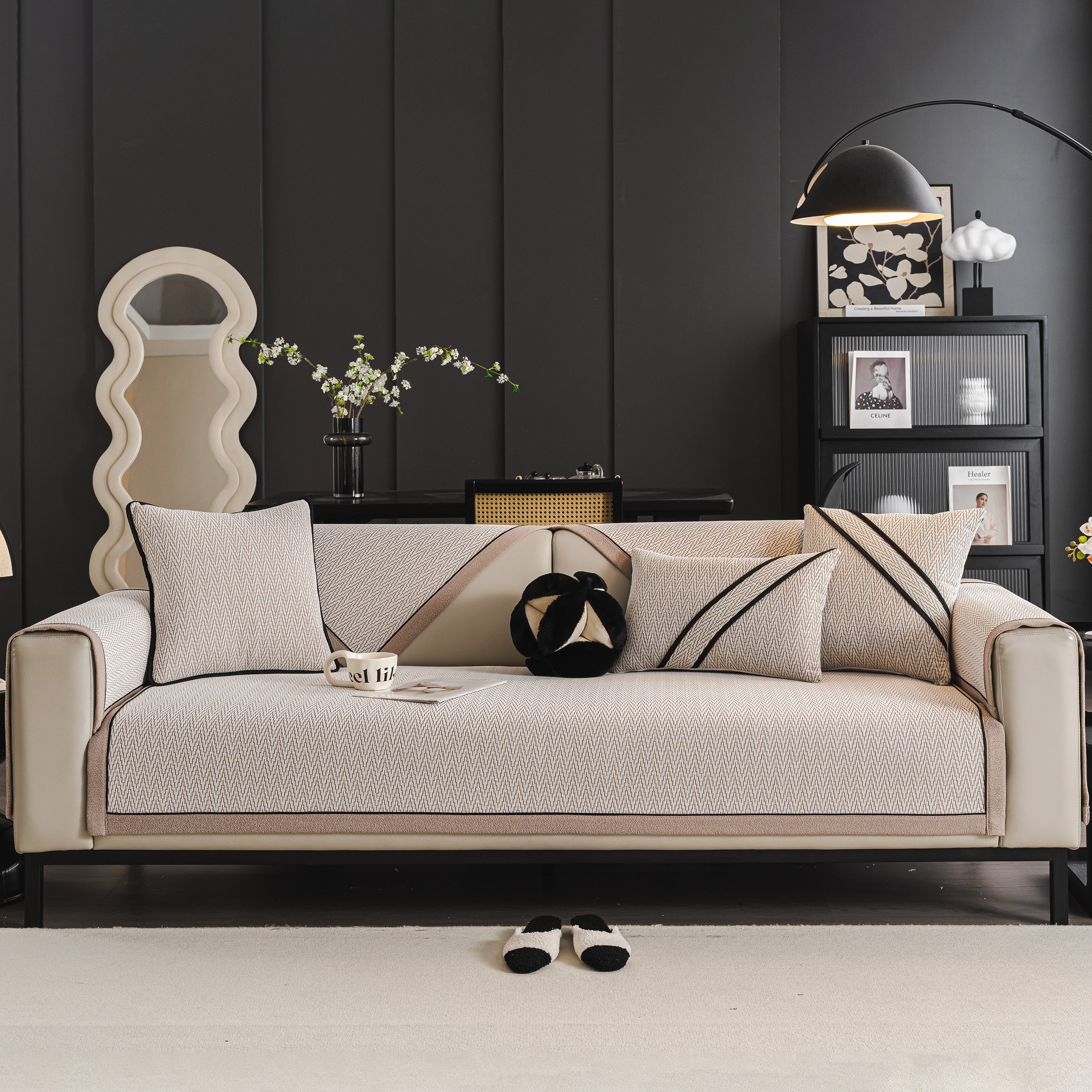 Herringbone Couch Protector for Pets, Non-Slip Washable Sectional Couch Covers