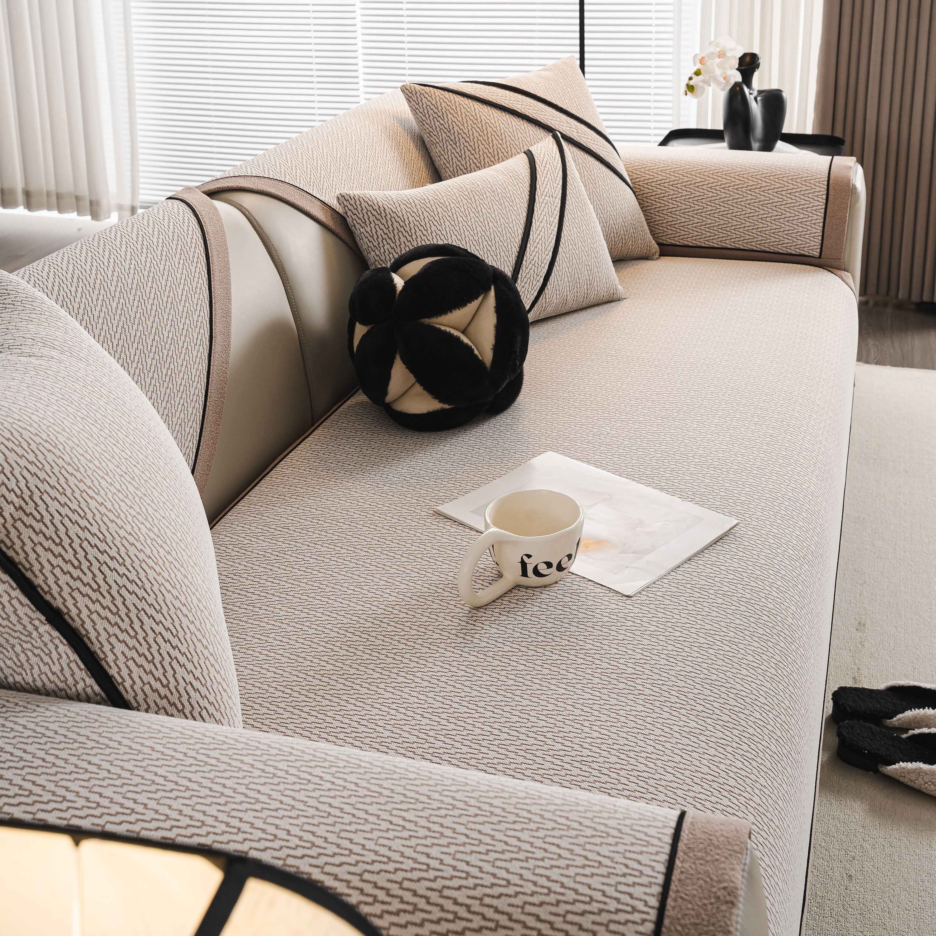 Herringbone Couch Protector for Pets, Non-Slip Washable Sectional Couch Covers