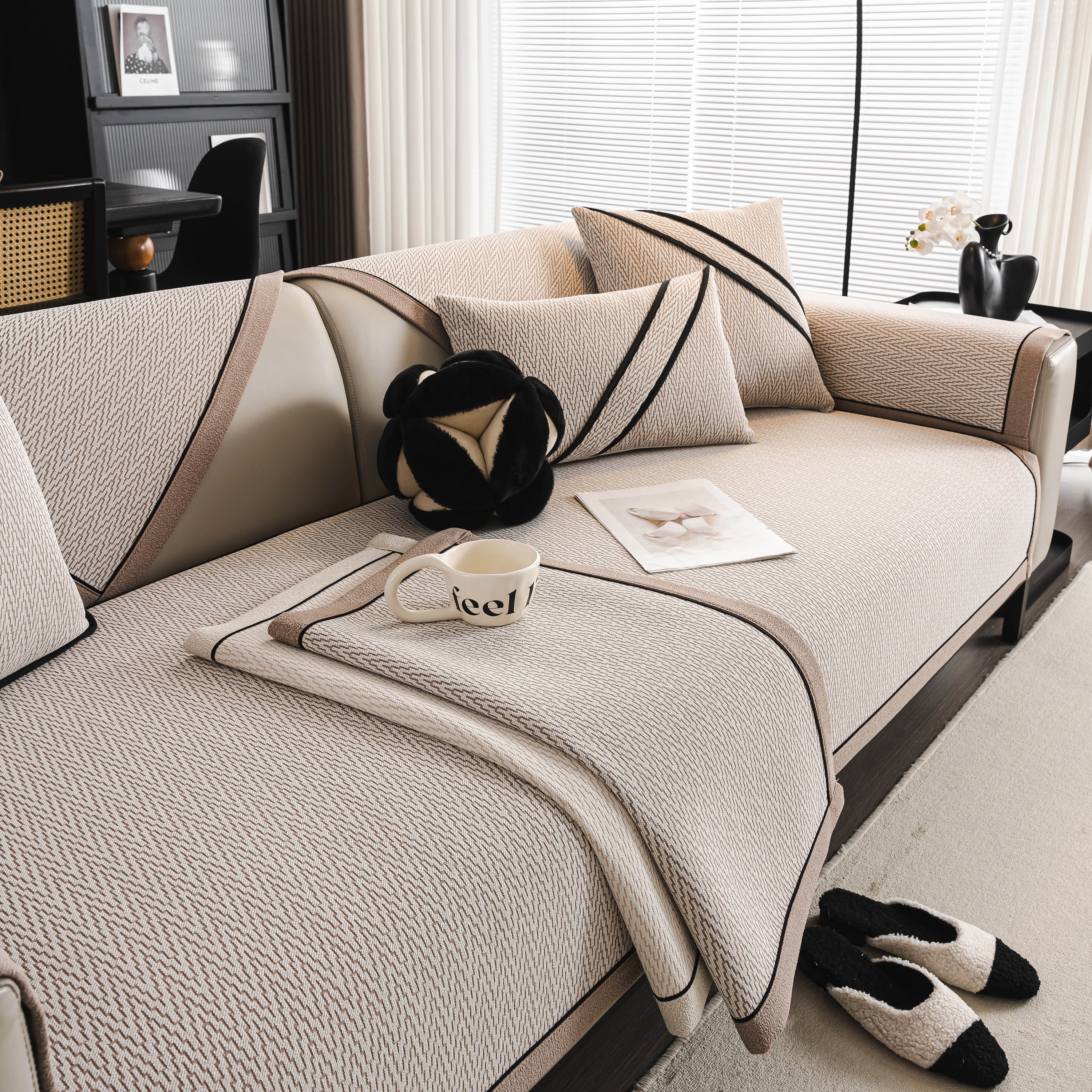 Herringbone Couch Protector for Pets, Non-Slip Washable Sectional Couch Covers