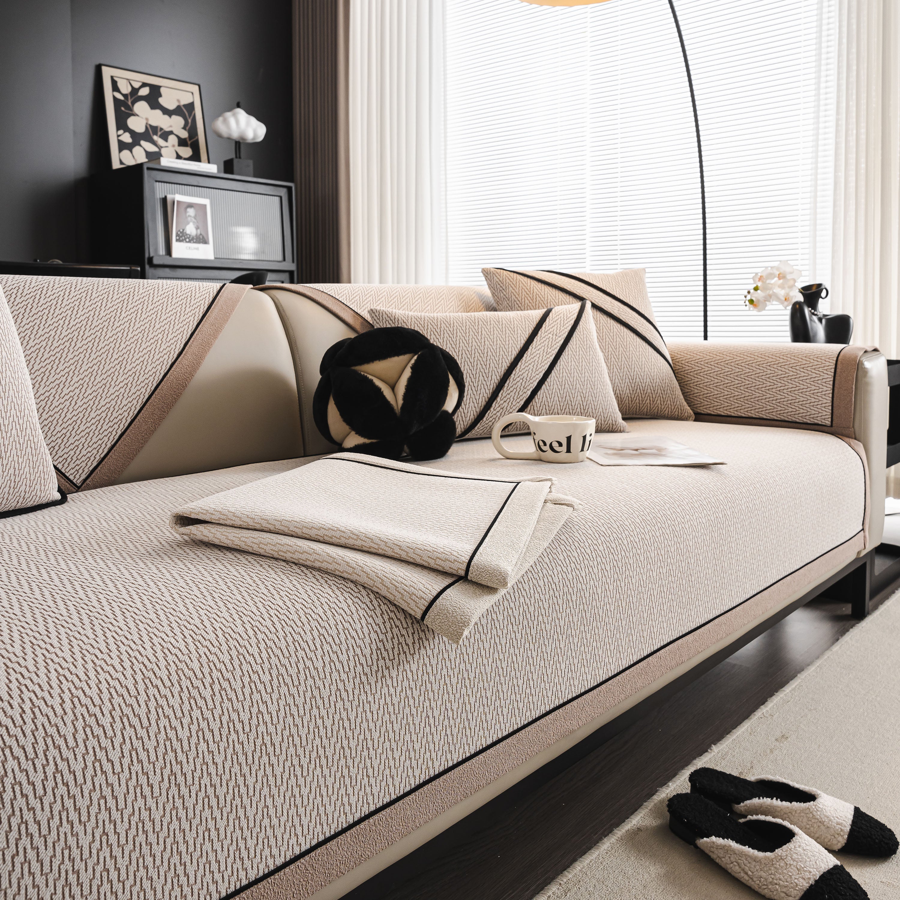 Herringbone Couch Protector for Pets, Non-Slip Washable Sectional Couch Covers