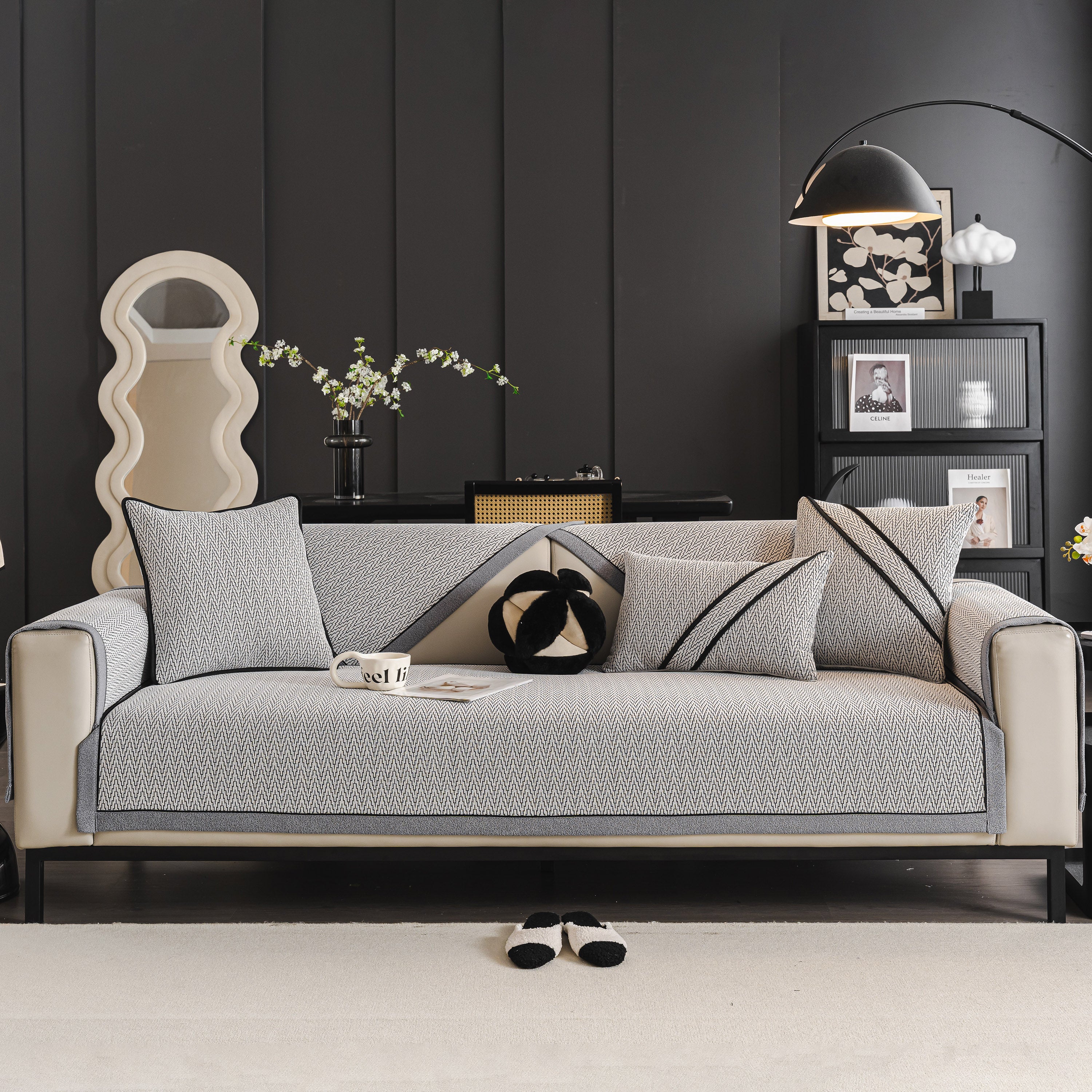 Herringbone Couch Protector for Pets, Non-Slip Washable Sectional Couch Covers