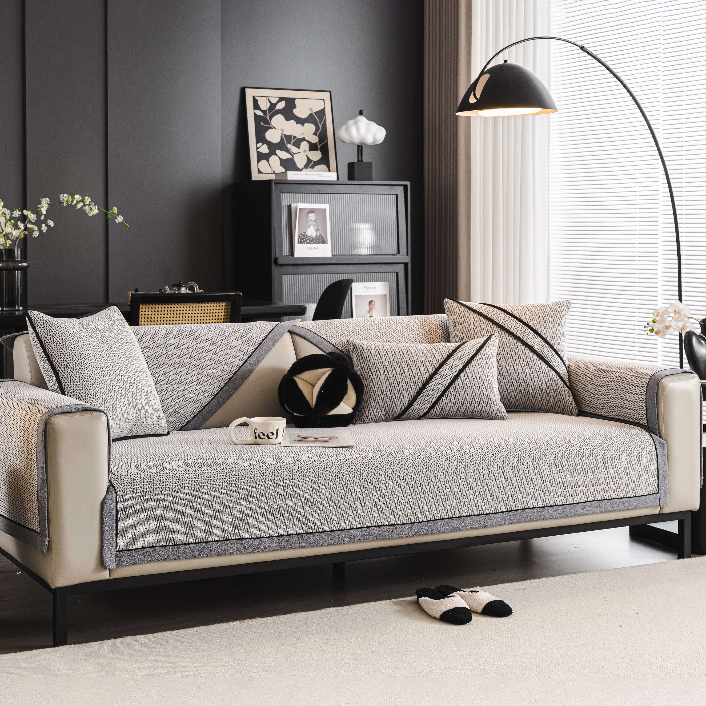 Herringbone Couch Protector for Pets, Non-Slip Washable Sectional Couch Covers