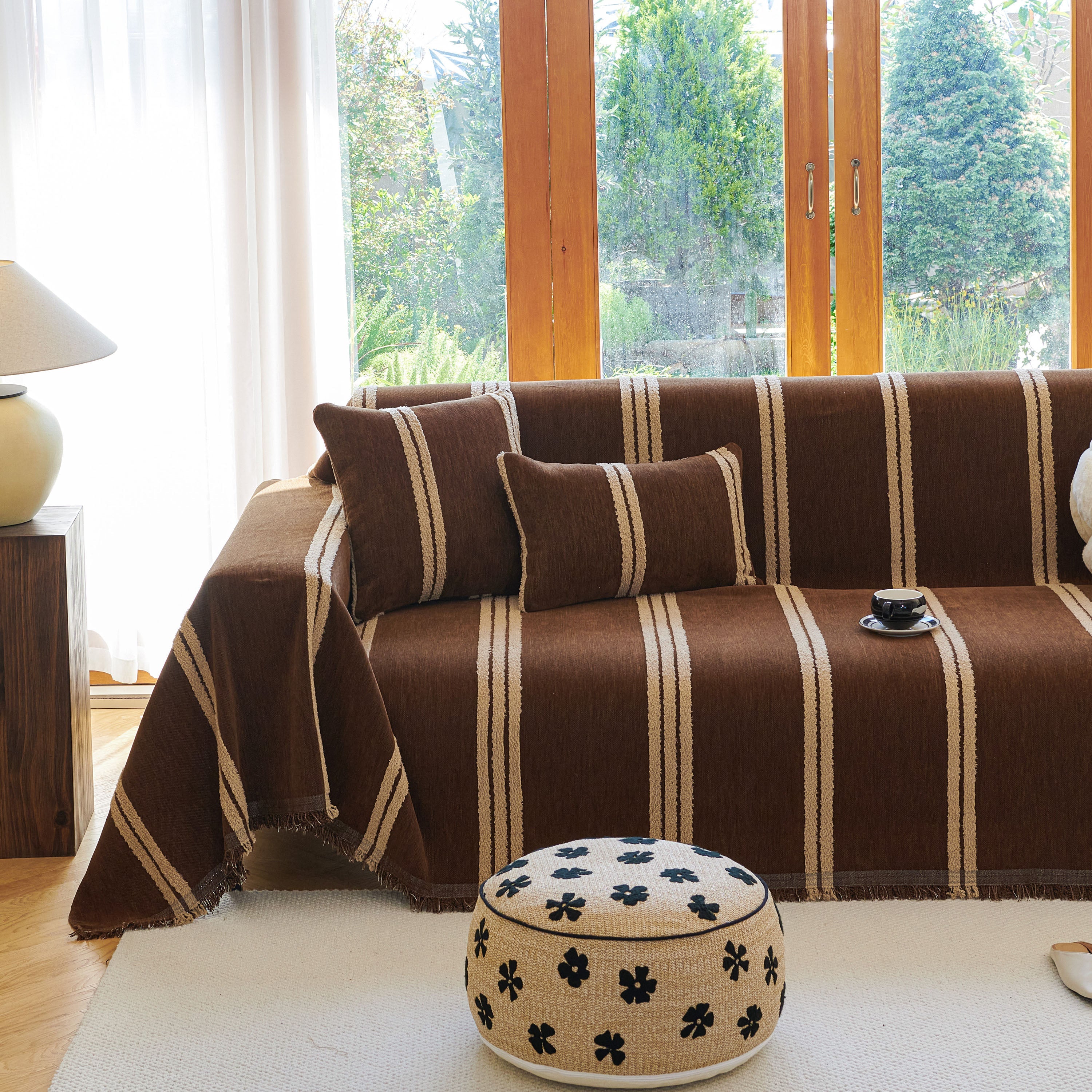 Textural Striped Chenille Sofa Covers, Boho Washable Decor Sofa Blankets Covers