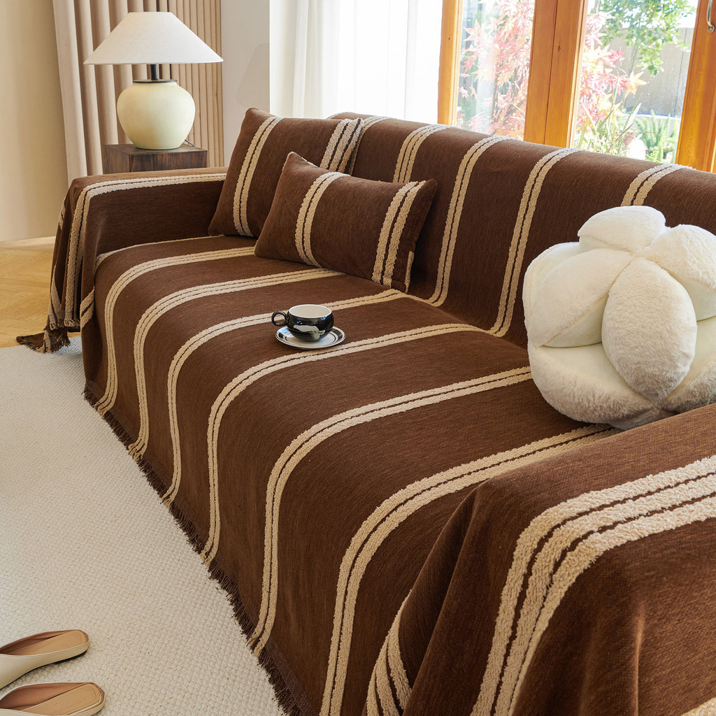 Textural Striped Chenille Sofa Covers, Boho Washable Decor Sofa Blankets Covers