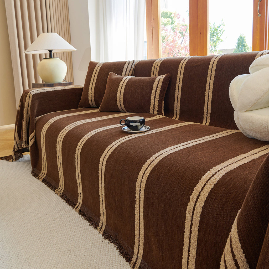 Textural Striped Chenille Sofa Covers, Boho Washable Decor Sofa Blankets Covers