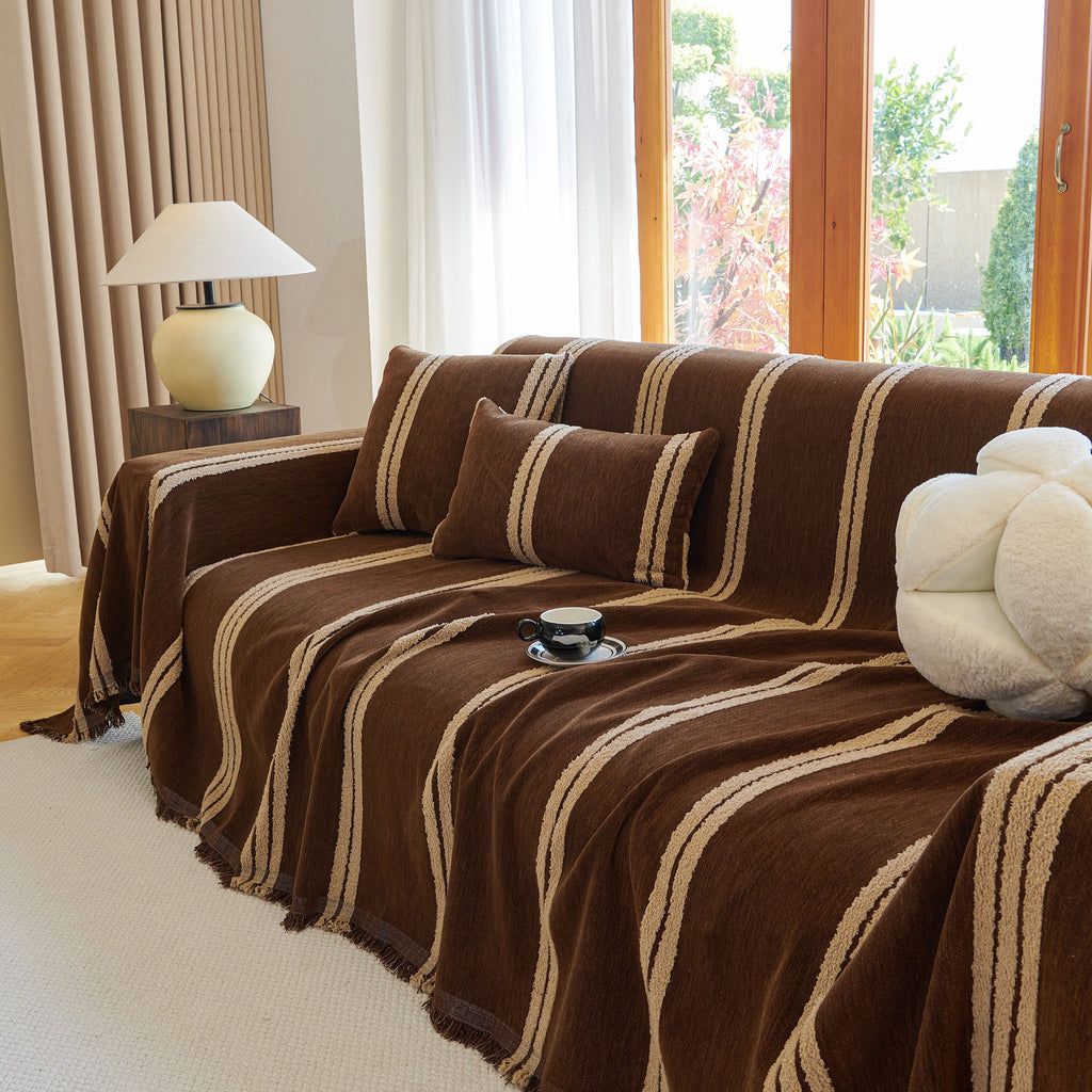 Textural Striped Chenille Sofa Covers, Boho Washable Decor Sofa Blankets Covers