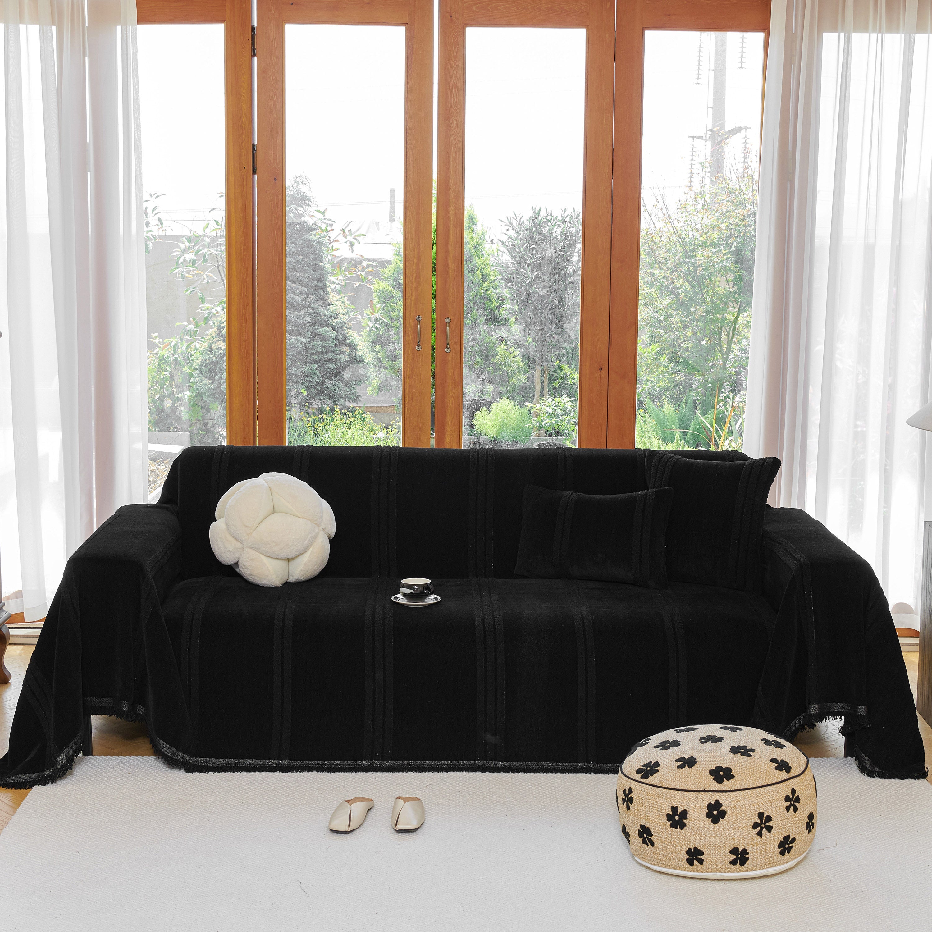 Textural Striped Chenille Sofa Covers, Boho Washable Decor Sofa Blankets Covers