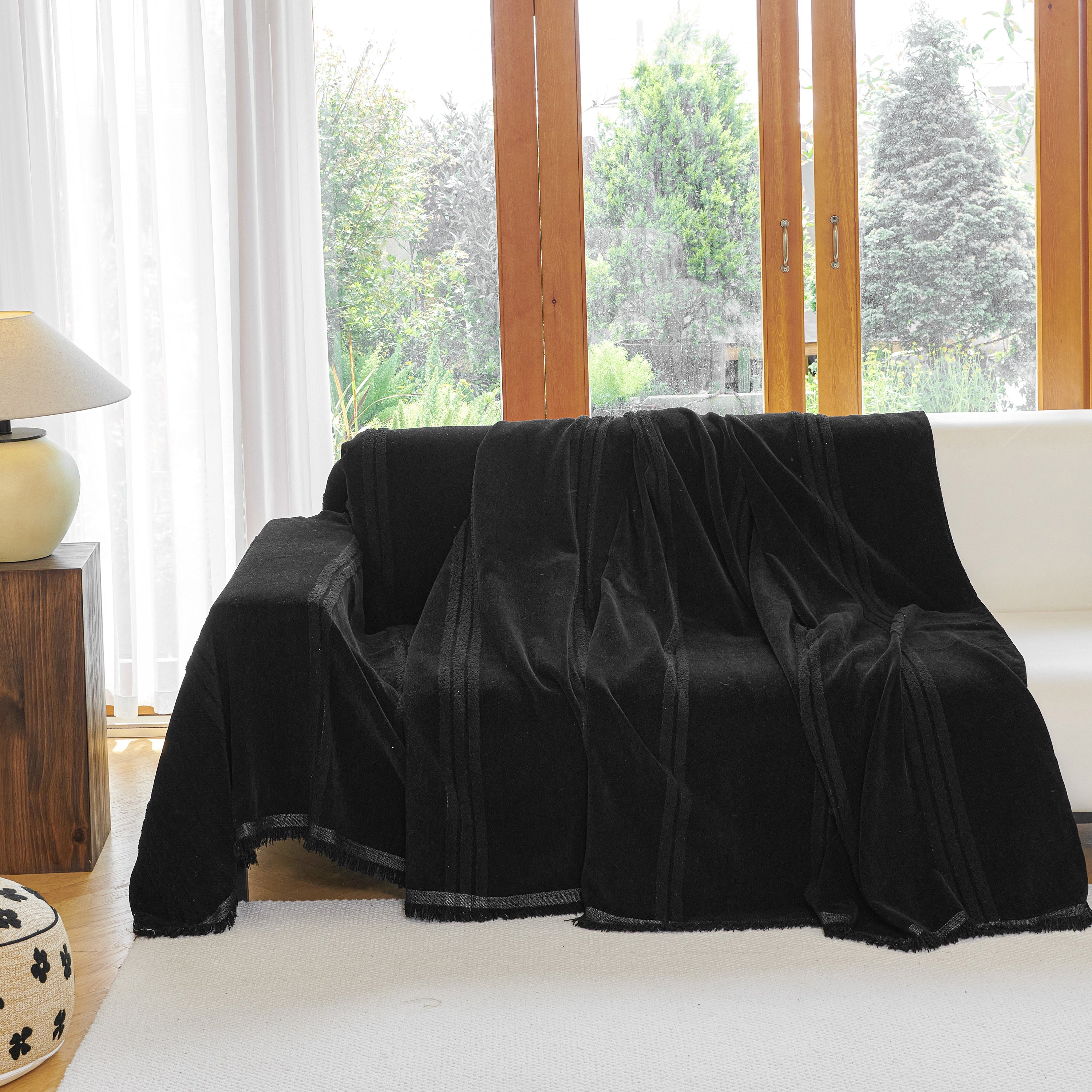 Textural Striped Chenille Sofa Covers, Boho Washable Decor Sofa Blankets Covers