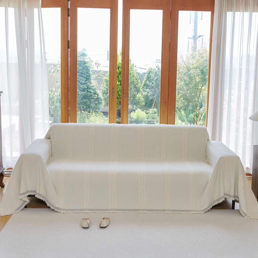 Textural Striped Chenille Sofa Covers, Boho Washable Decor Sofa Blankets Covers