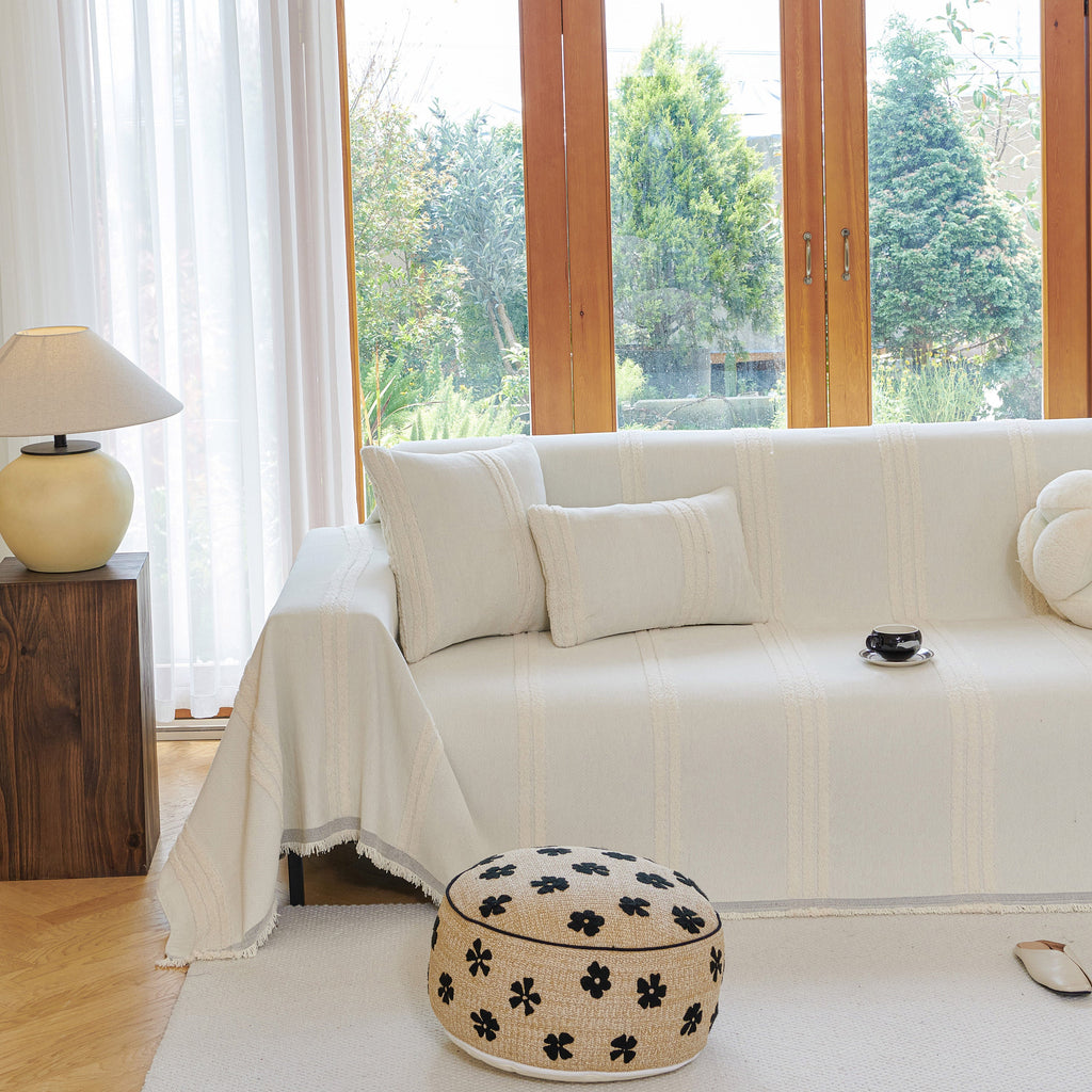 Textural Striped Chenille Sofa Covers, Boho Washable Decor Sofa Blankets Covers