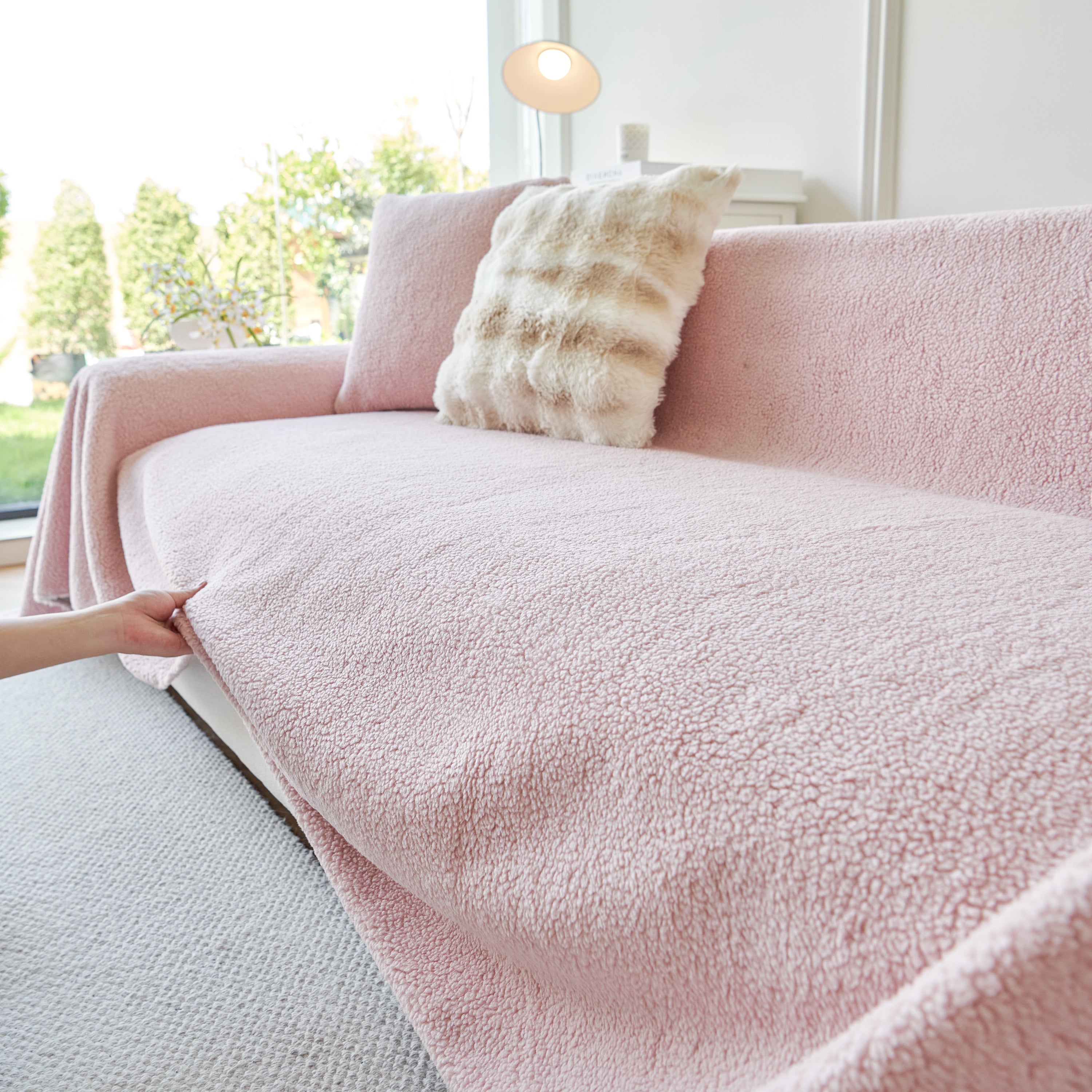 Thick Sherpa Fleece Sofa Protector Cover Stylish Durable Slipcovers for Couches and Chairs