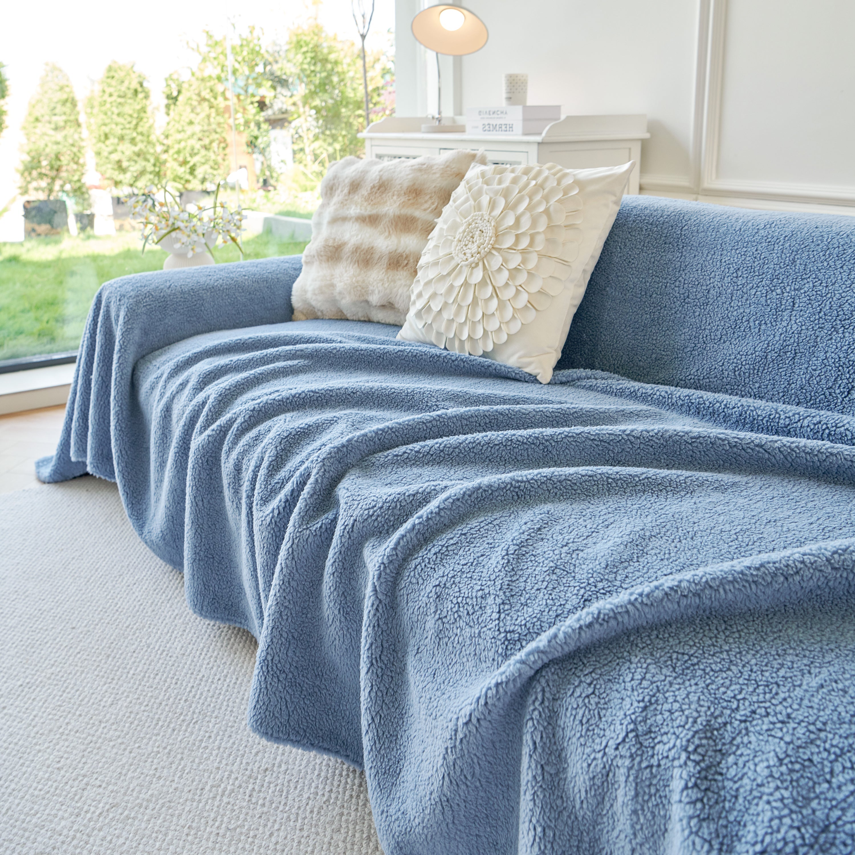 Thick Sherpa Fleece Sofa Protector Cover Stylish Durable Slipcovers for Couches and Chairs