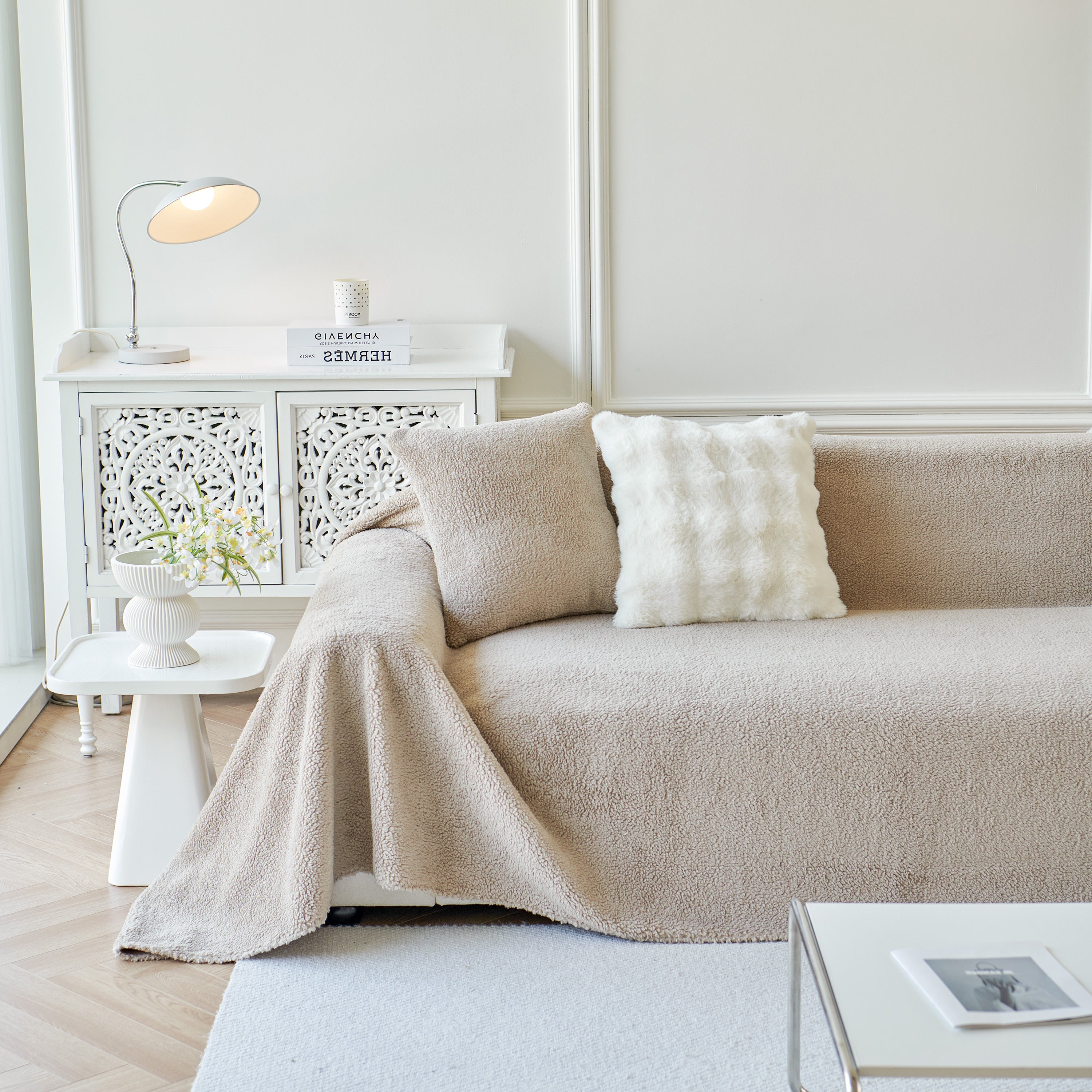 Thick Sherpa Fleece Sofa Protector Cover Stylish Durable Slipcovers for Couches and Chairs