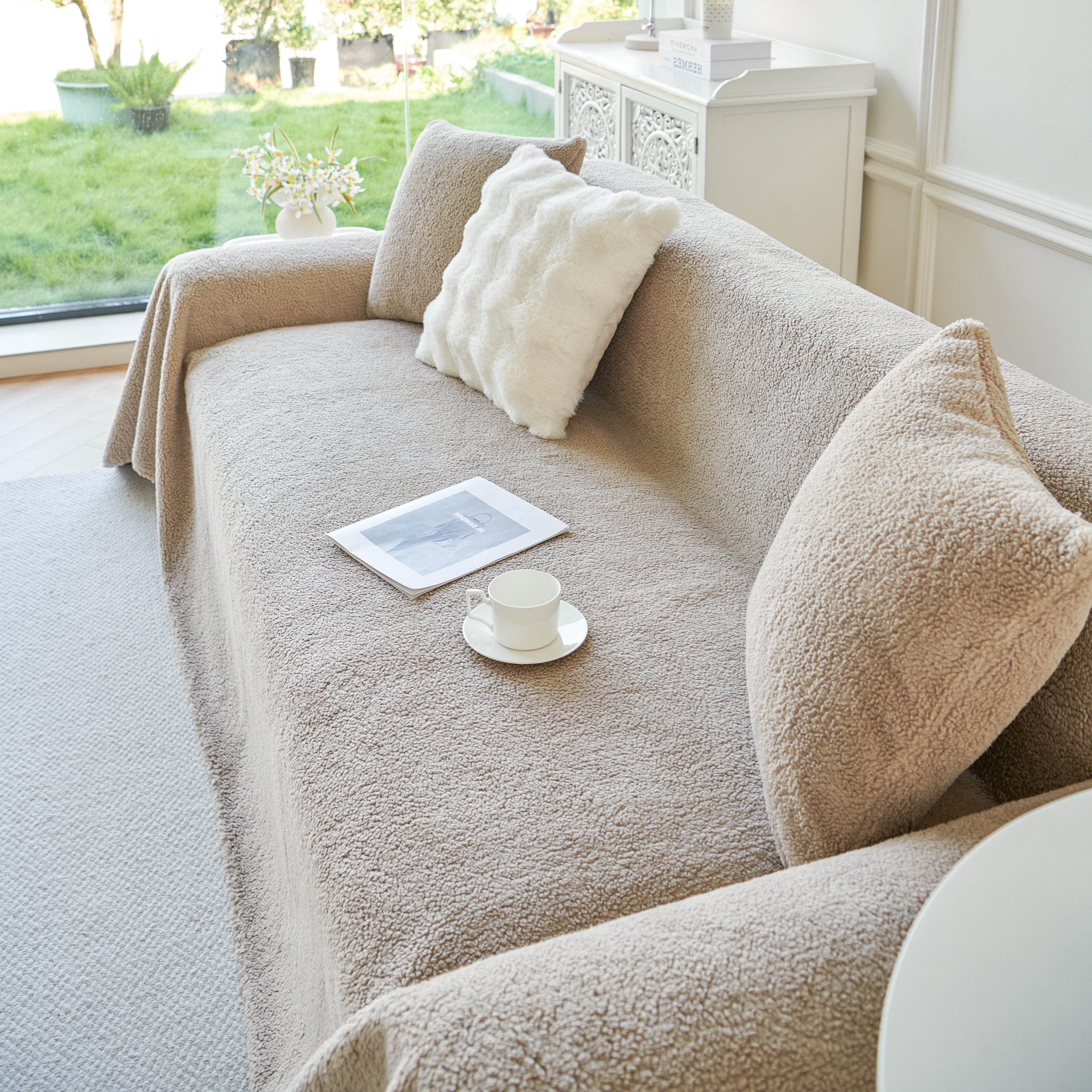 Thick Sherpa Fleece Sofa Protector Cover Stylish Durable Slipcovers for Couches and Chairs