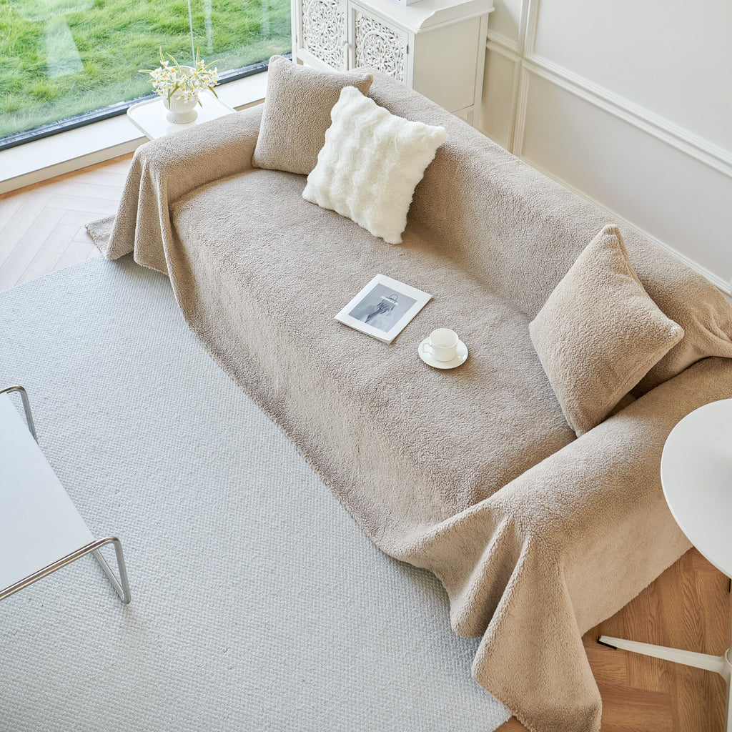 Thick Sherpa Fleece Sofa Protector Cover Stylish Durable Slipcovers for Couches and Chairs