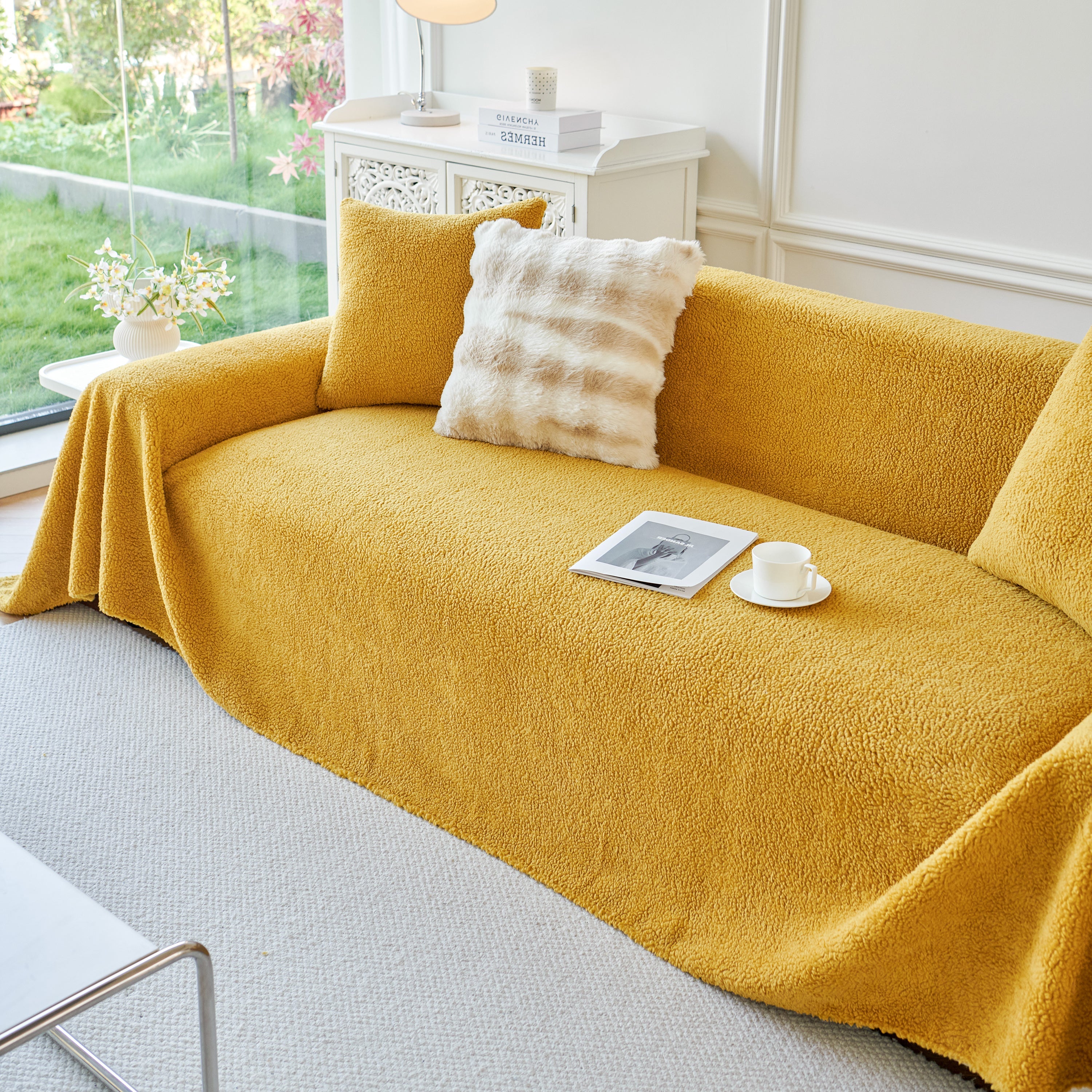 Thick Sherpa Fleece Sofa Protector Cover Stylish Durable Slipcovers for Couches and Chairs