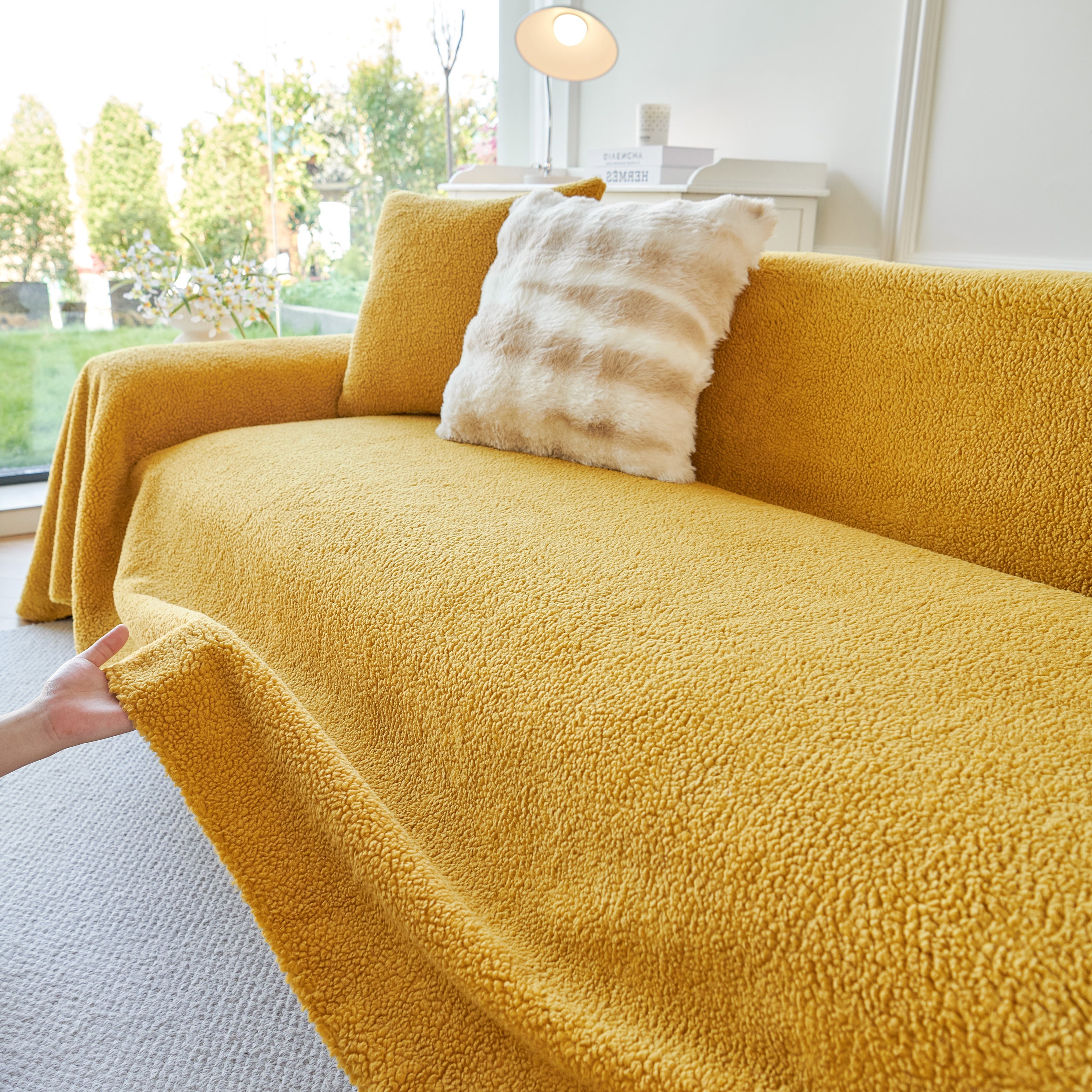 Thick Sherpa Fleece Sofa Protector Cover Stylish Durable Slipcovers for Couches and Chairs