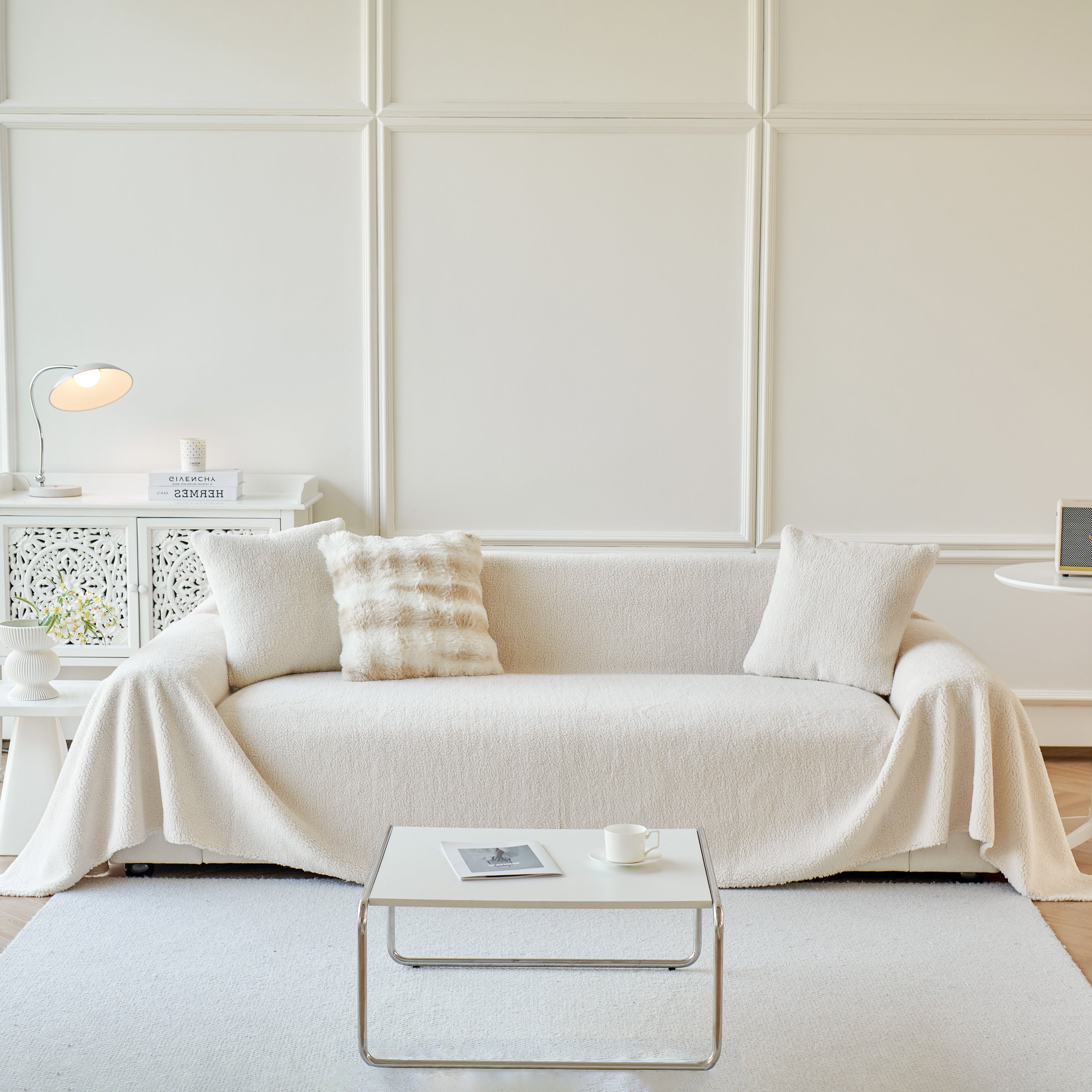 Thick Sherpa Fleece Sofa Protector Cover Stylish Durable Slipcovers for Couches and Chairs