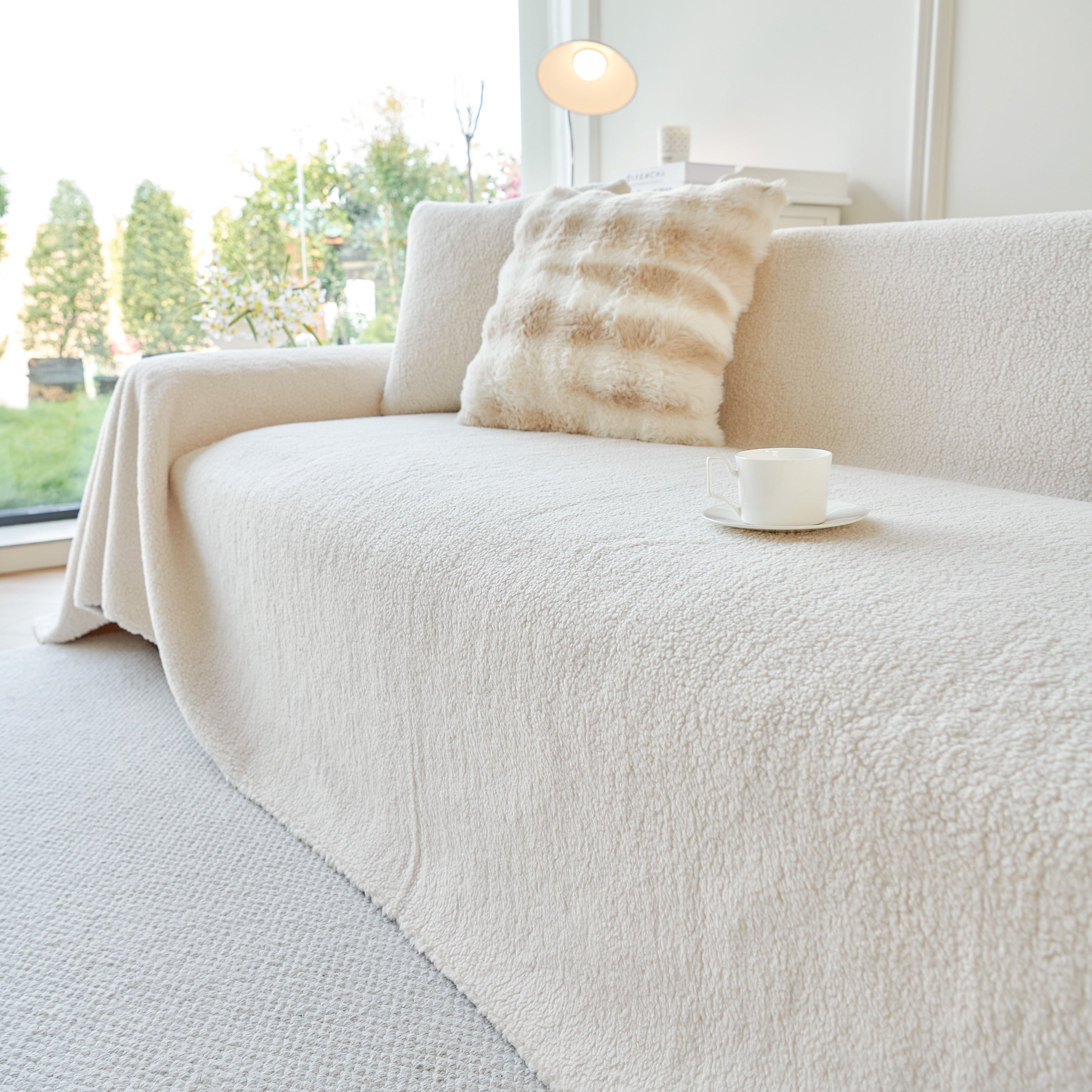Thick Sherpa Fleece Sofa Protector Cover Stylish Durable Slipcovers for Couches and Chairs