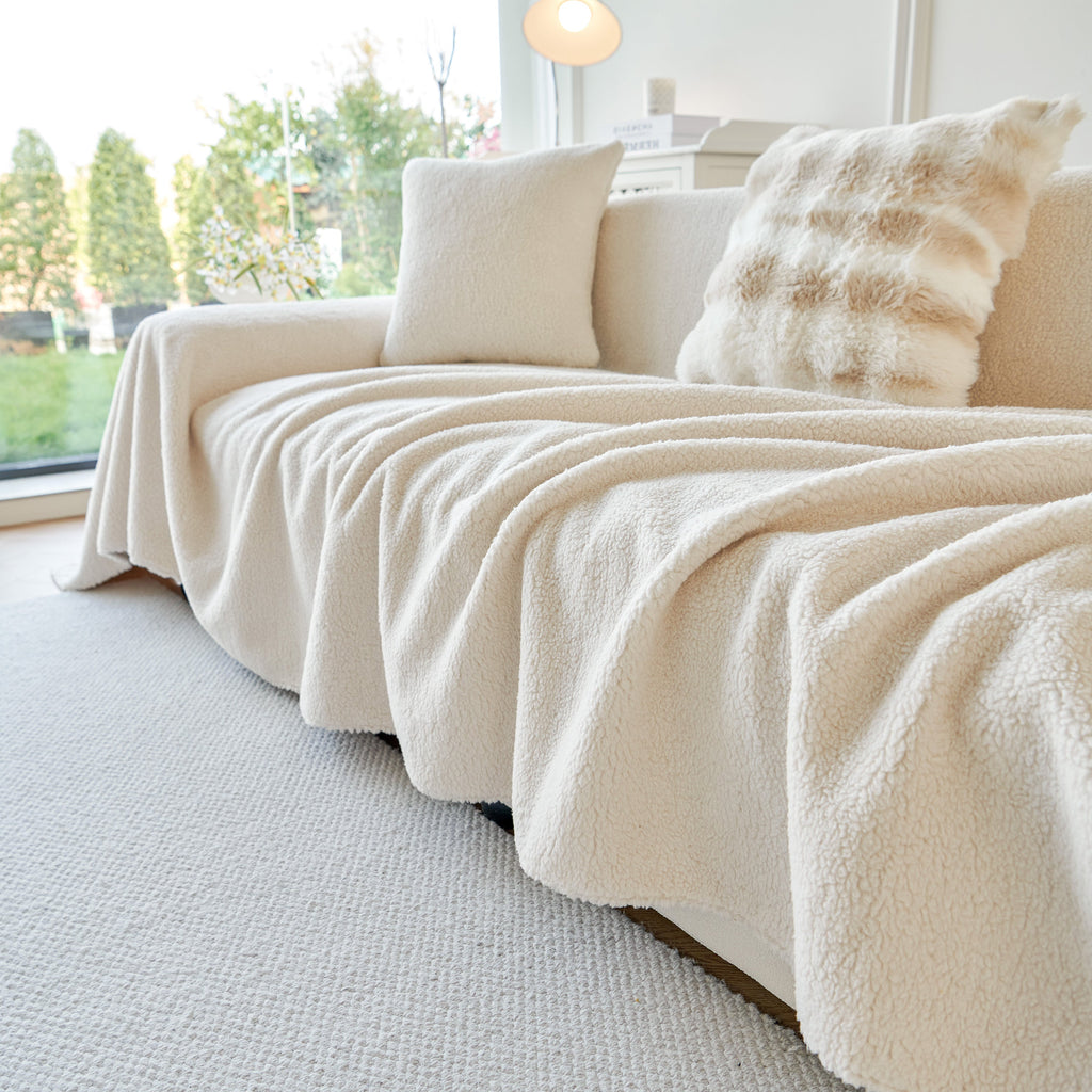 Thick Sherpa Fleece Sofa Protector Cover Stylish Durable Slipcovers for Couches and Chairs