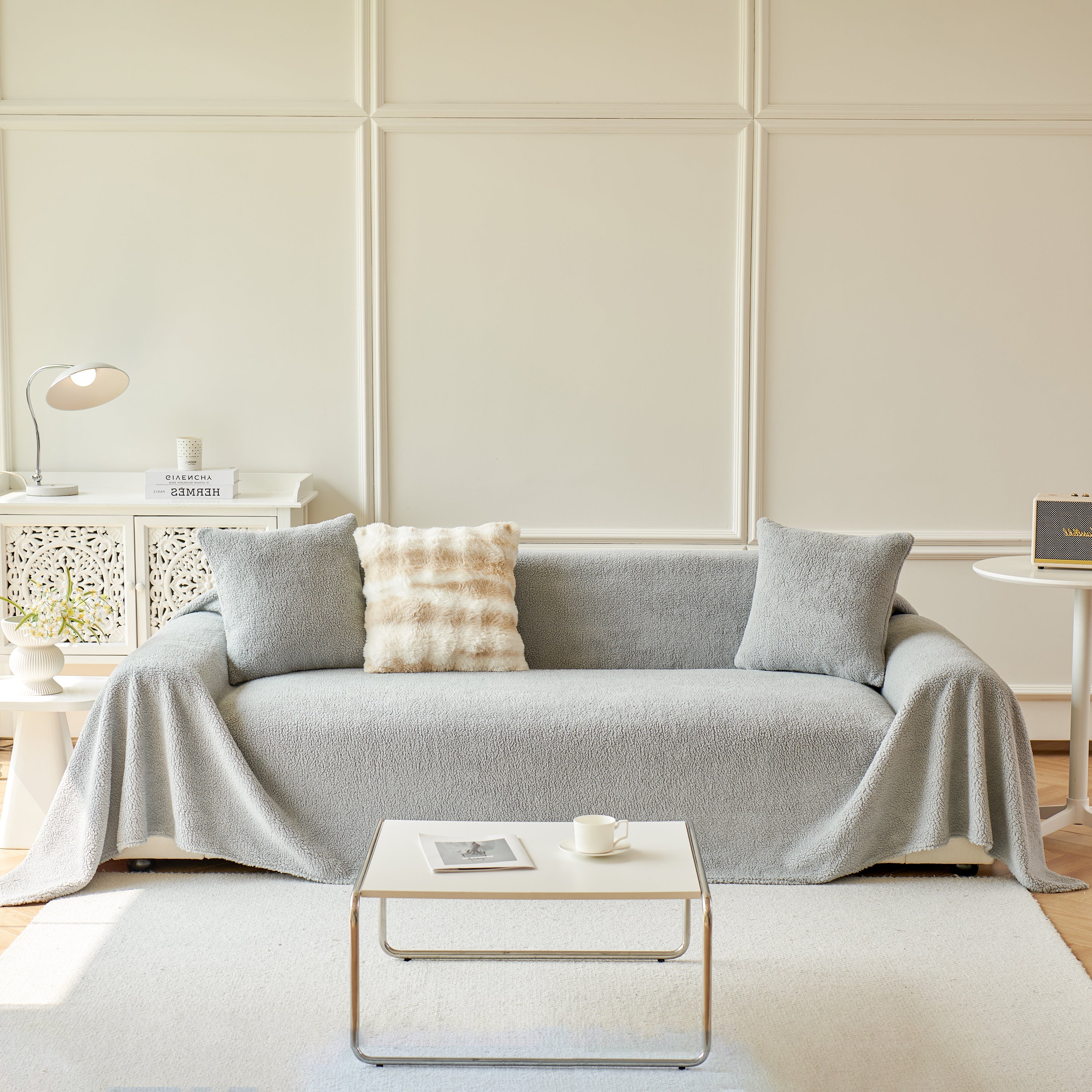 Thick Sherpa Fleece Sofa Protector Cover Stylish Durable Slipcovers for Couches and Chairs