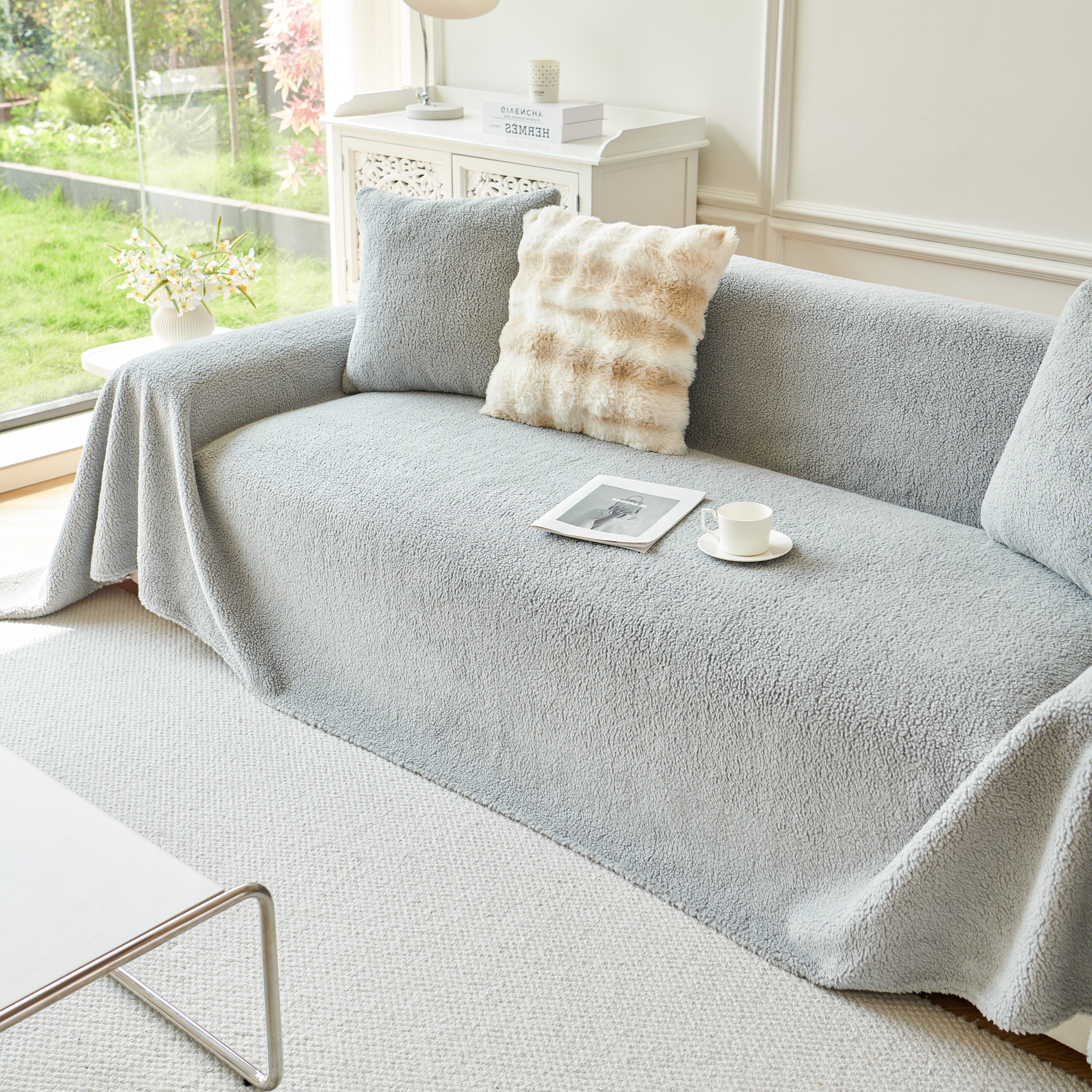Thick Sherpa Fleece Sofa Protector Cover Stylish Durable Slipcovers for Couches and Chairs