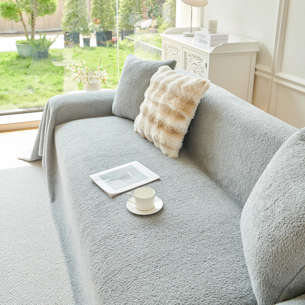Thick Sherpa Fleece Sofa Protector Cover Stylish Durable Slipcovers for Couches and Chairs
