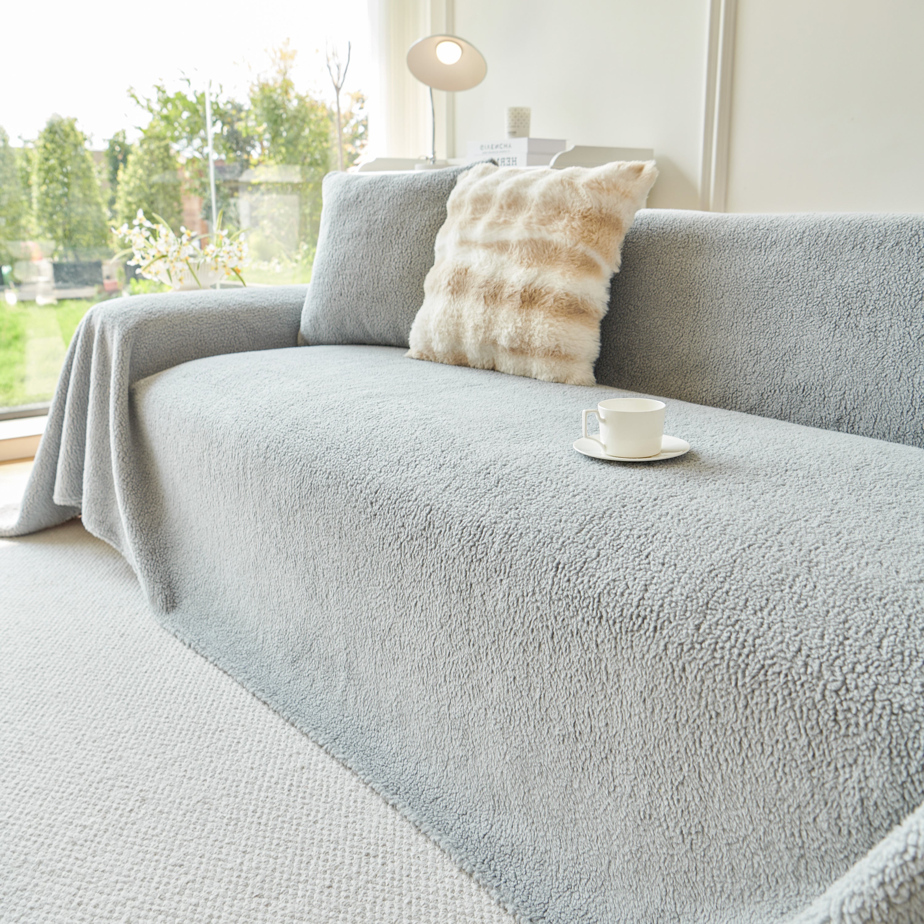 Thick Sherpa Fleece Sofa Protector Cover Stylish Durable Slipcovers for Couches and Chairs