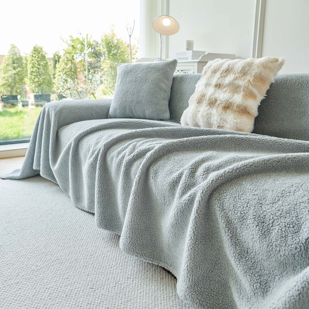 Thick Sherpa Fleece Sofa Protector Cover Stylish Durable Slipcovers for Couches and Chairs