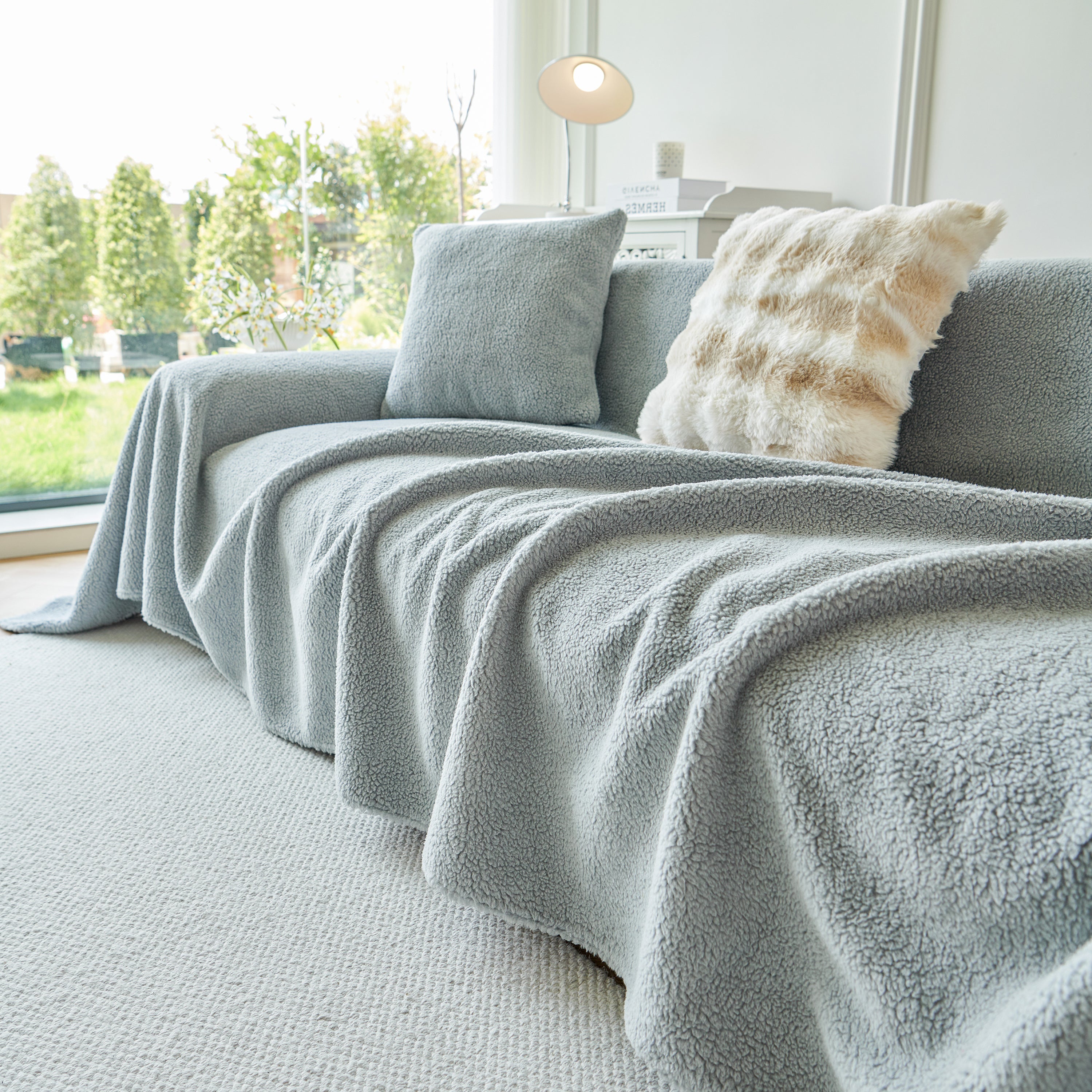 Thick Sherpa Fleece Sofa Protector Cover Stylish Durable Slipcovers for Couches and Chairs
