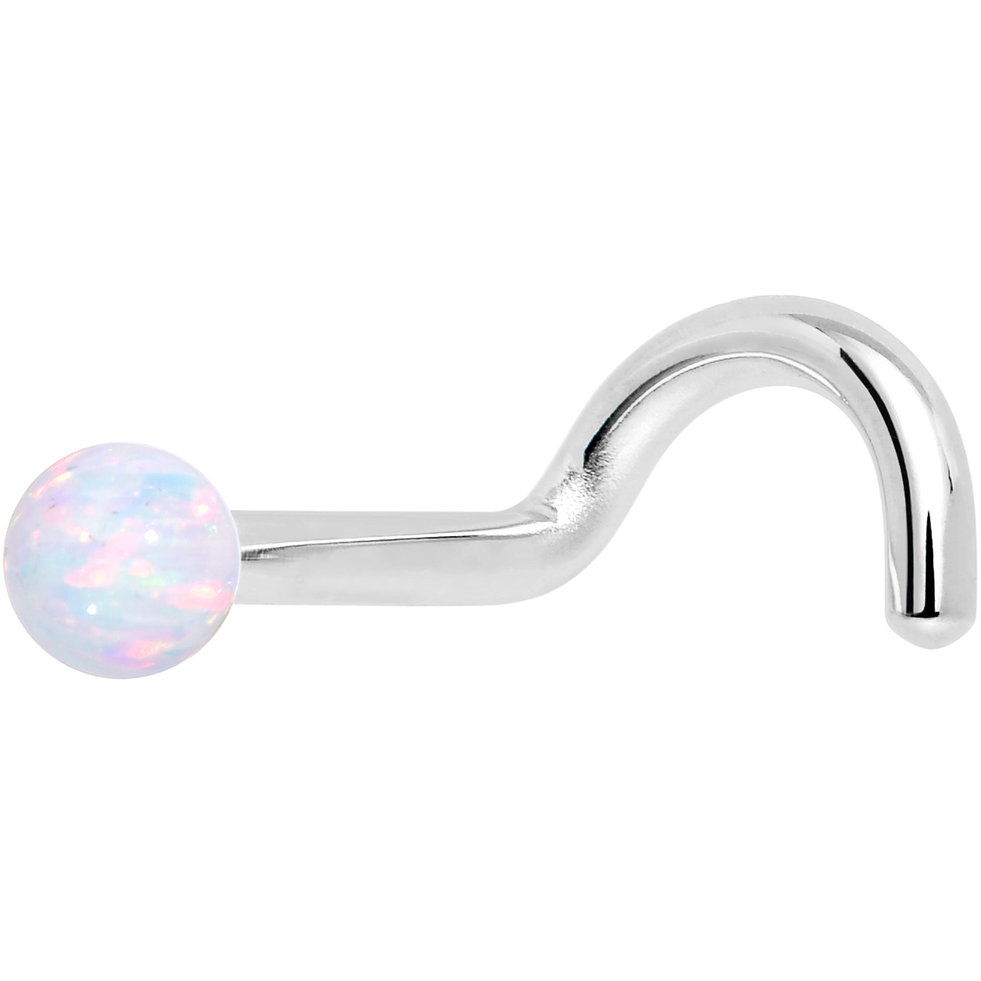 14k White Gold 2.5mm Synthetic Opal Ball Nose Ring