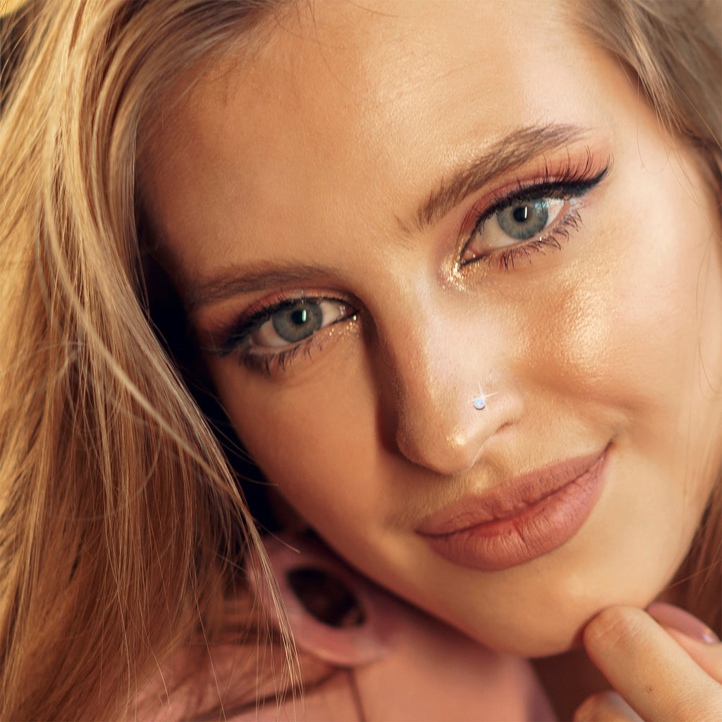 14k White Gold 2.5mm Synthetic Opal Ball Nose Ring