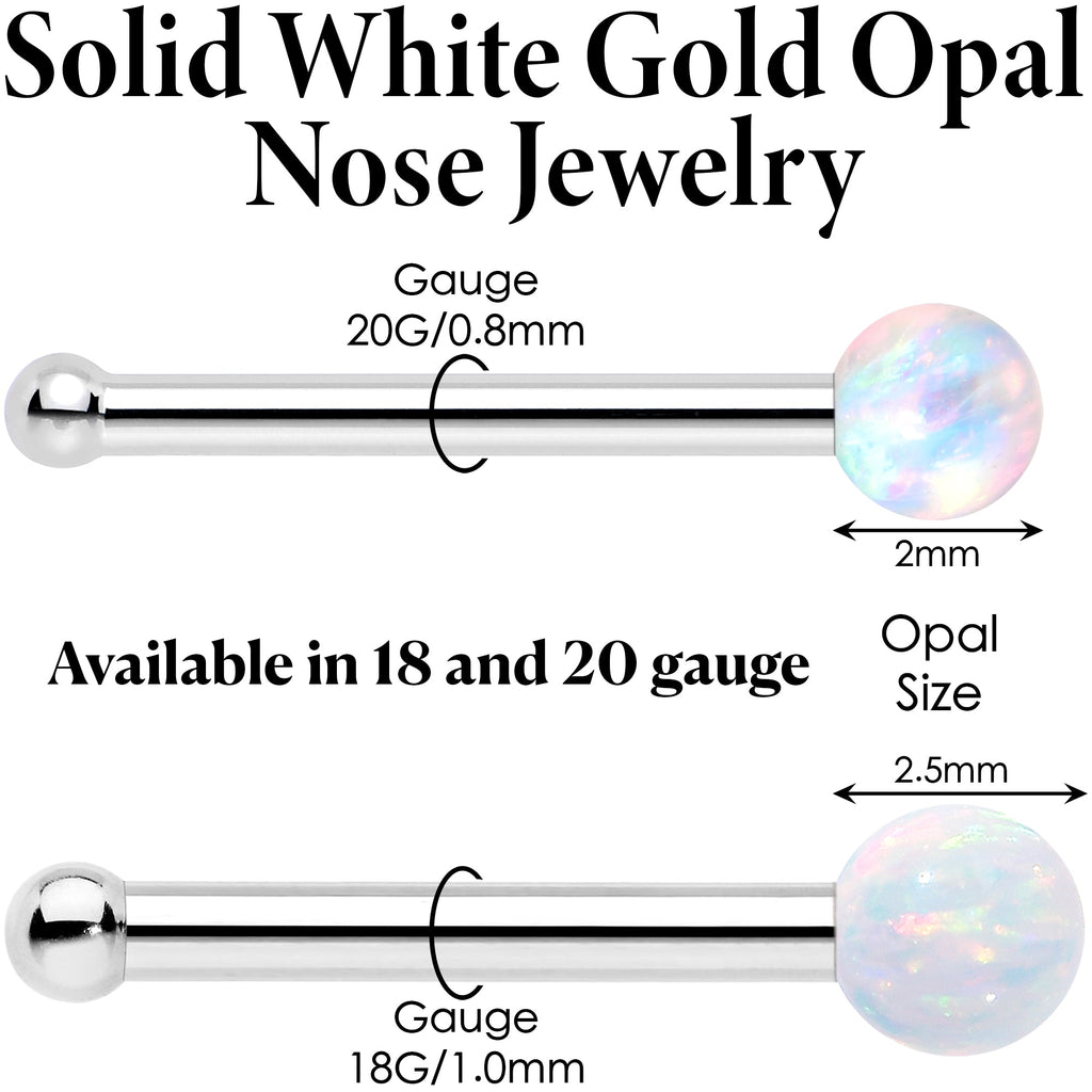 14k White Gold 2.5mm Synthetic Opal Ball Nose Ring
