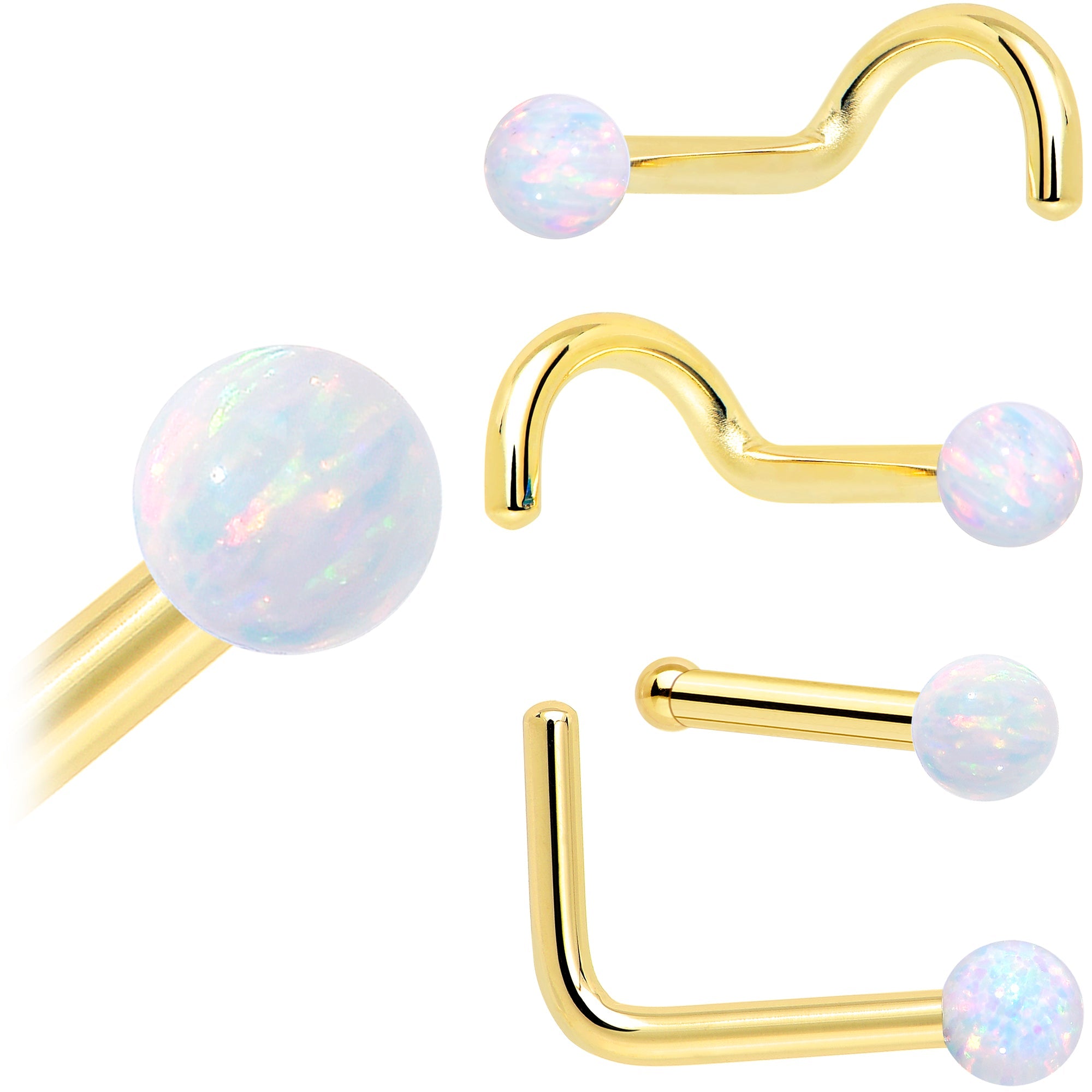 14k Yellow Gold 2.5mm Synthetic Opal Ball Nose Ring
