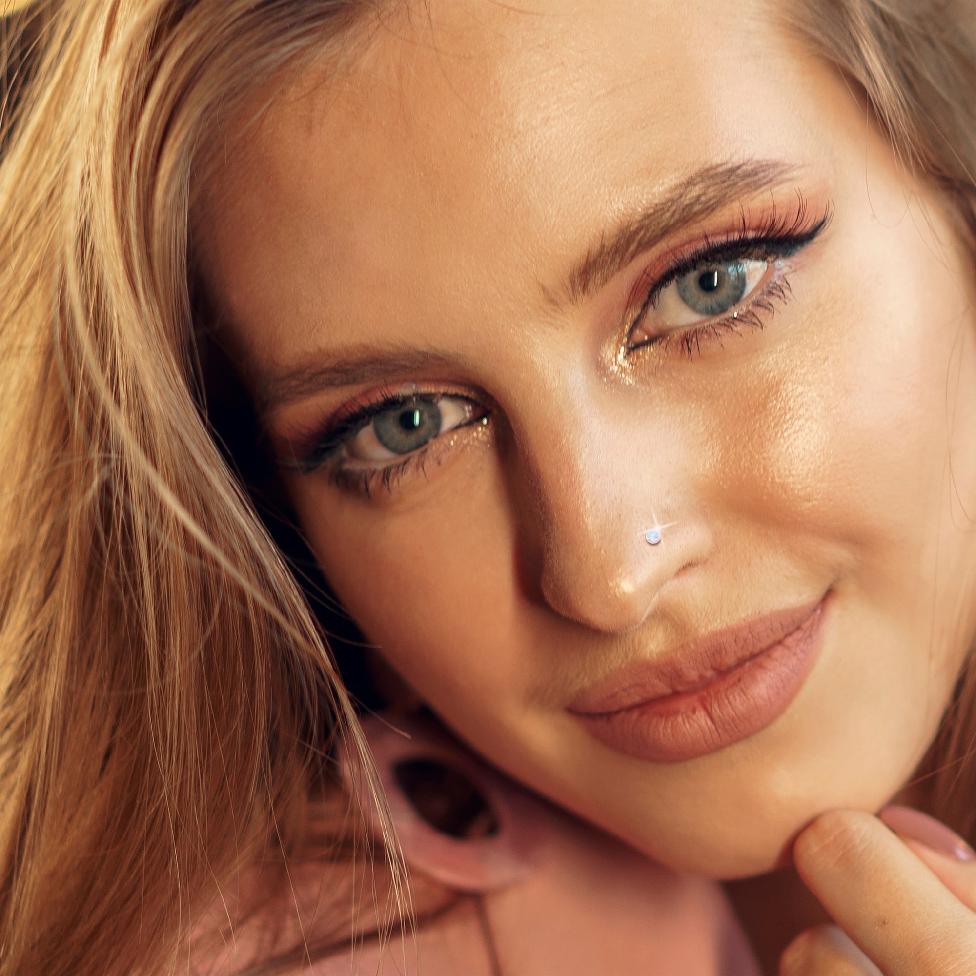 14k Yellow Gold 2.5mm Synthetic Opal Ball Nose Ring